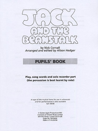 Nick Cornall: Jack and The Beanstalk: Piano  Vocal  Guitar: Script