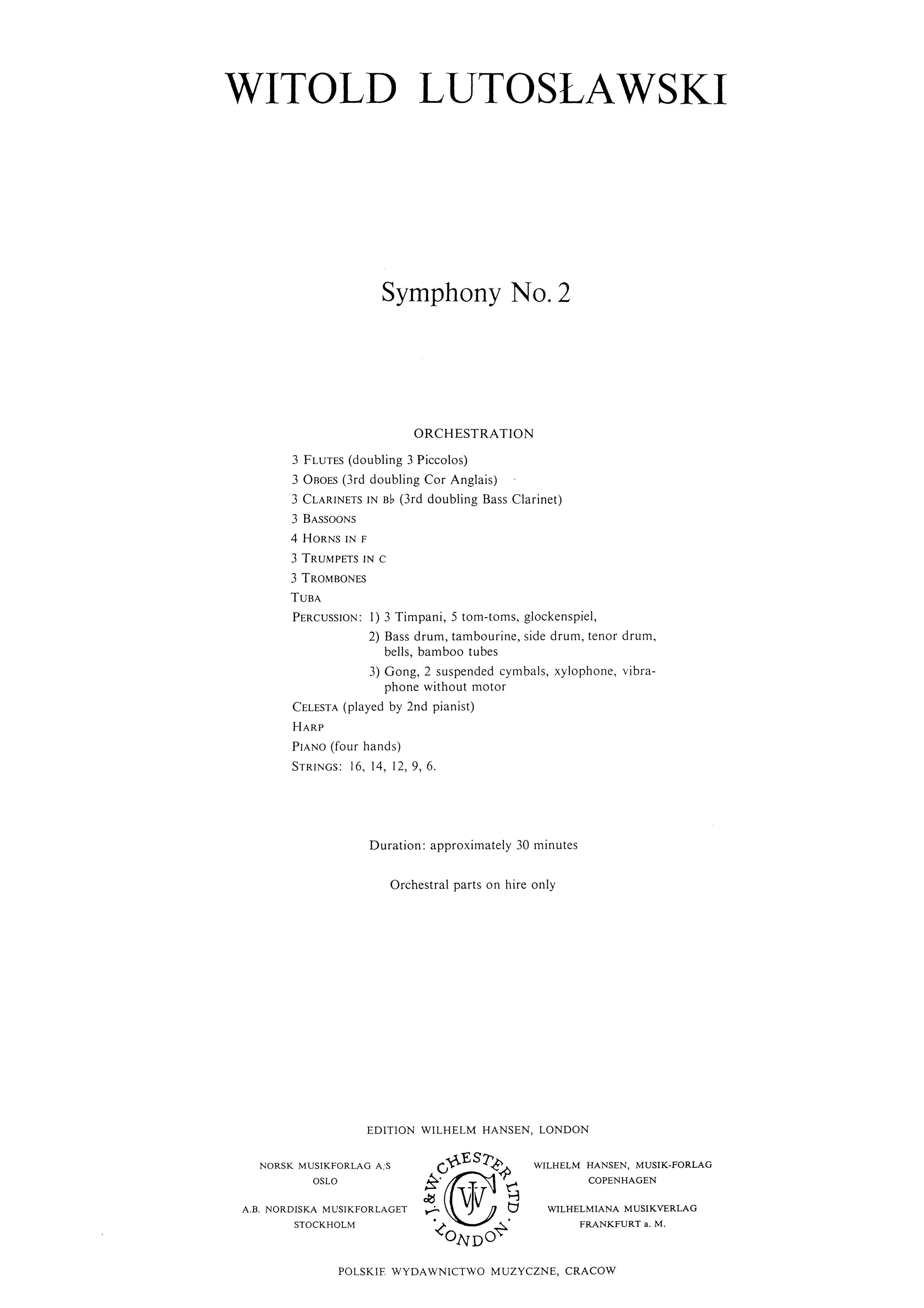 Witold Lutoslawski: Symphony No.2: Orchestra: Score