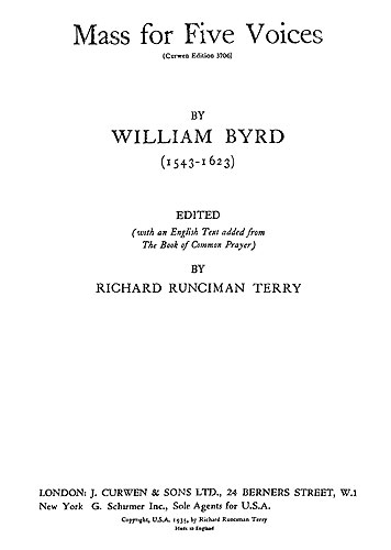 William Byrd: Mass For Five Voices: SATB: Vocal Score