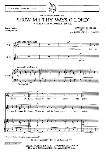 Maurice Greene: Show Me Thy Ways  O Lord: 2-Part Choir: Vocal Score
