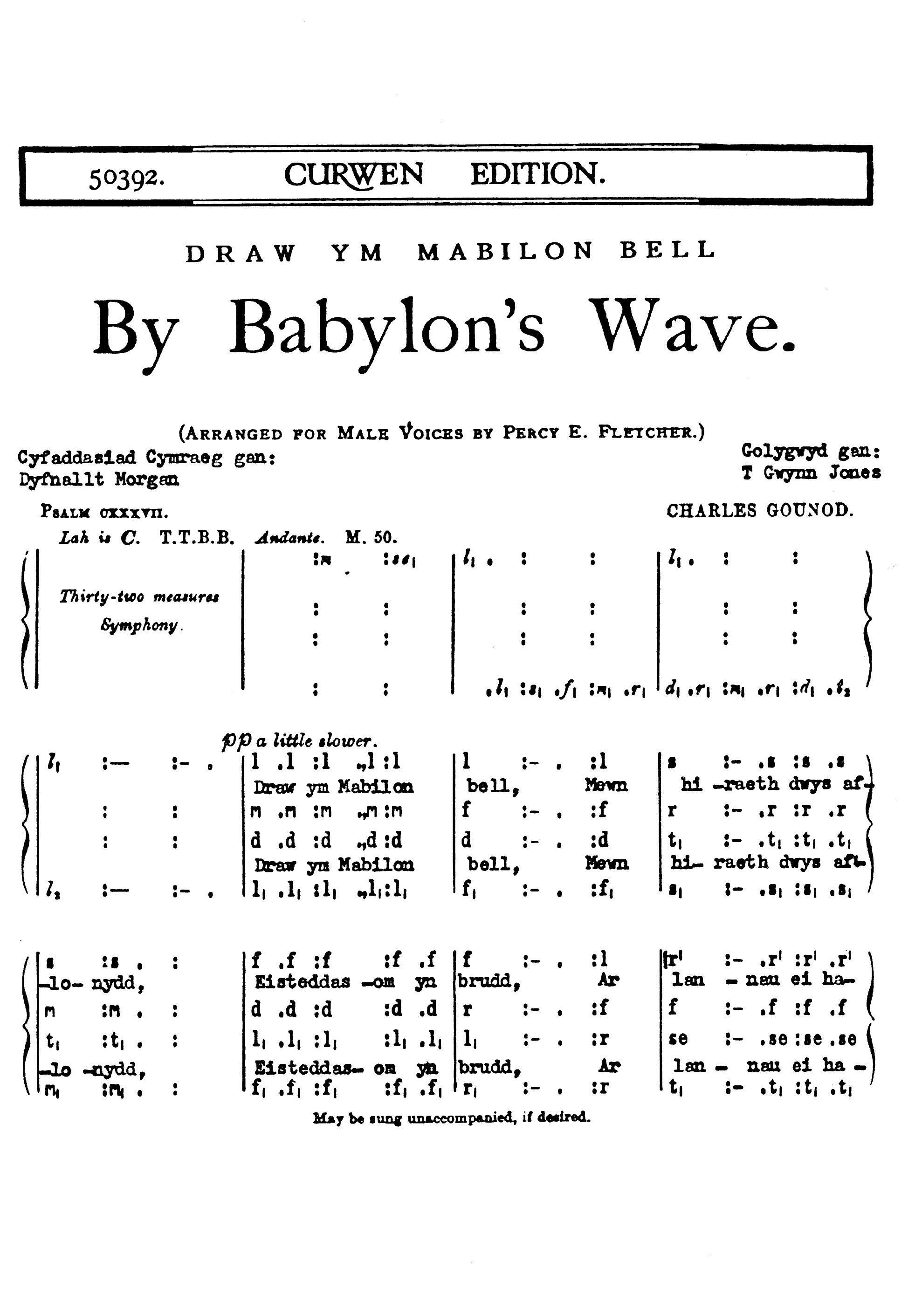 Charles Gounod: By Babylons Wave: TTBB: Vocal Score