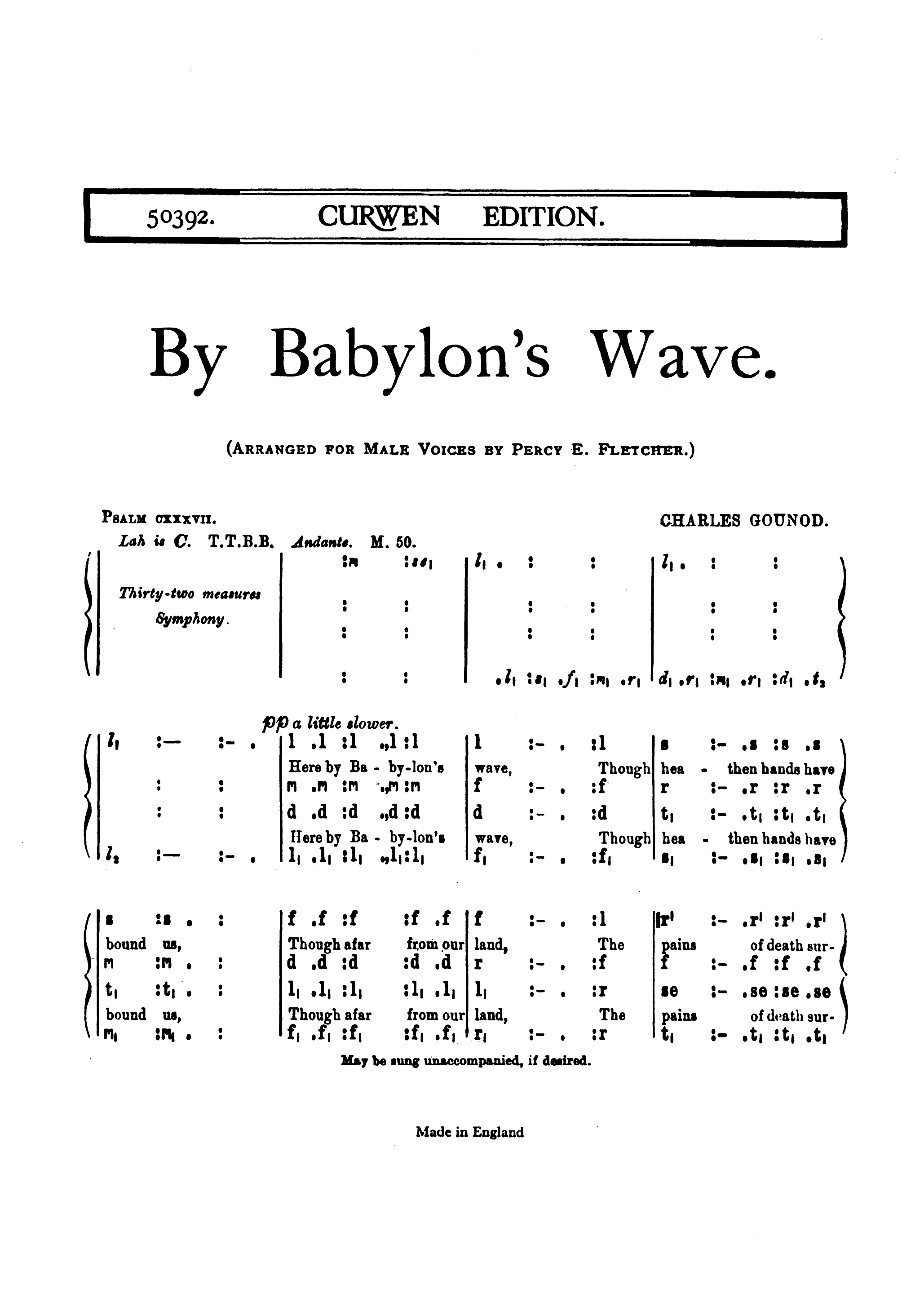 Charles Gounod: By Babylons Wave: TTBB: Vocal Score