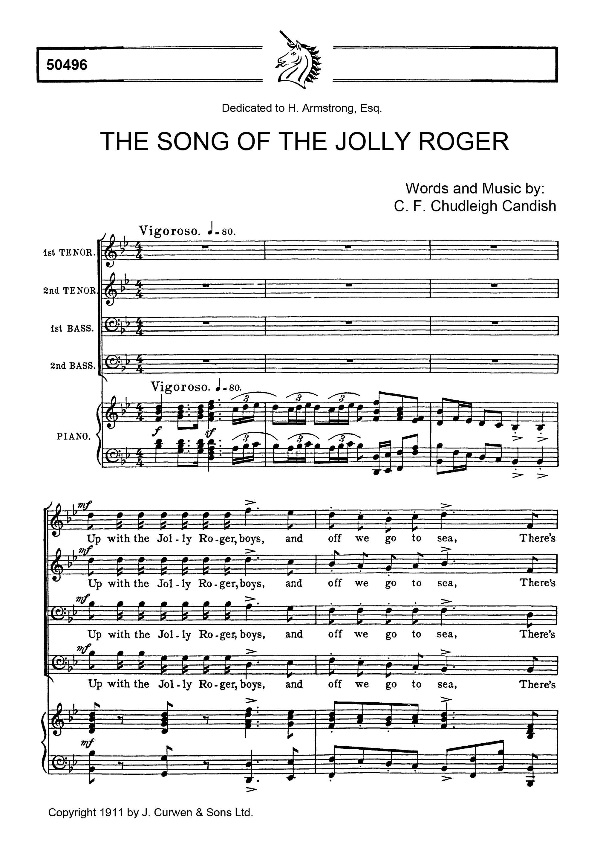 C.F. Chudleigh Candish: The Song Of The Jolly Roger: TTBB: Vocal Score