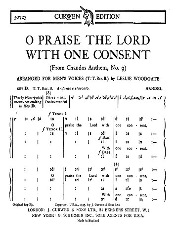 Georg Friedrich Hndel: Praise Lord Consent: TTBB: Vocal Score