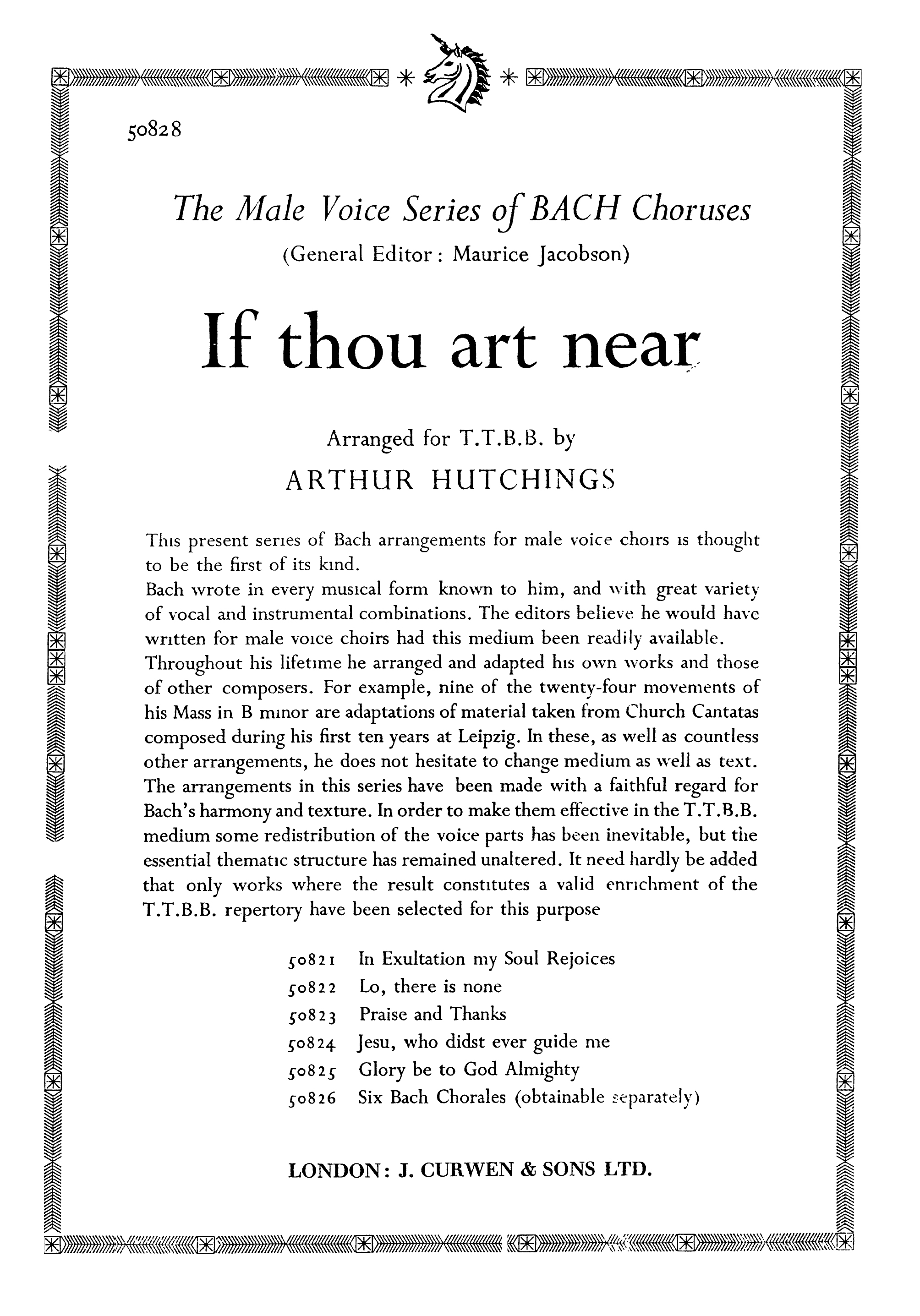 Arthur Hutchings: If Thou Art Near: TTBB: Vocal Score