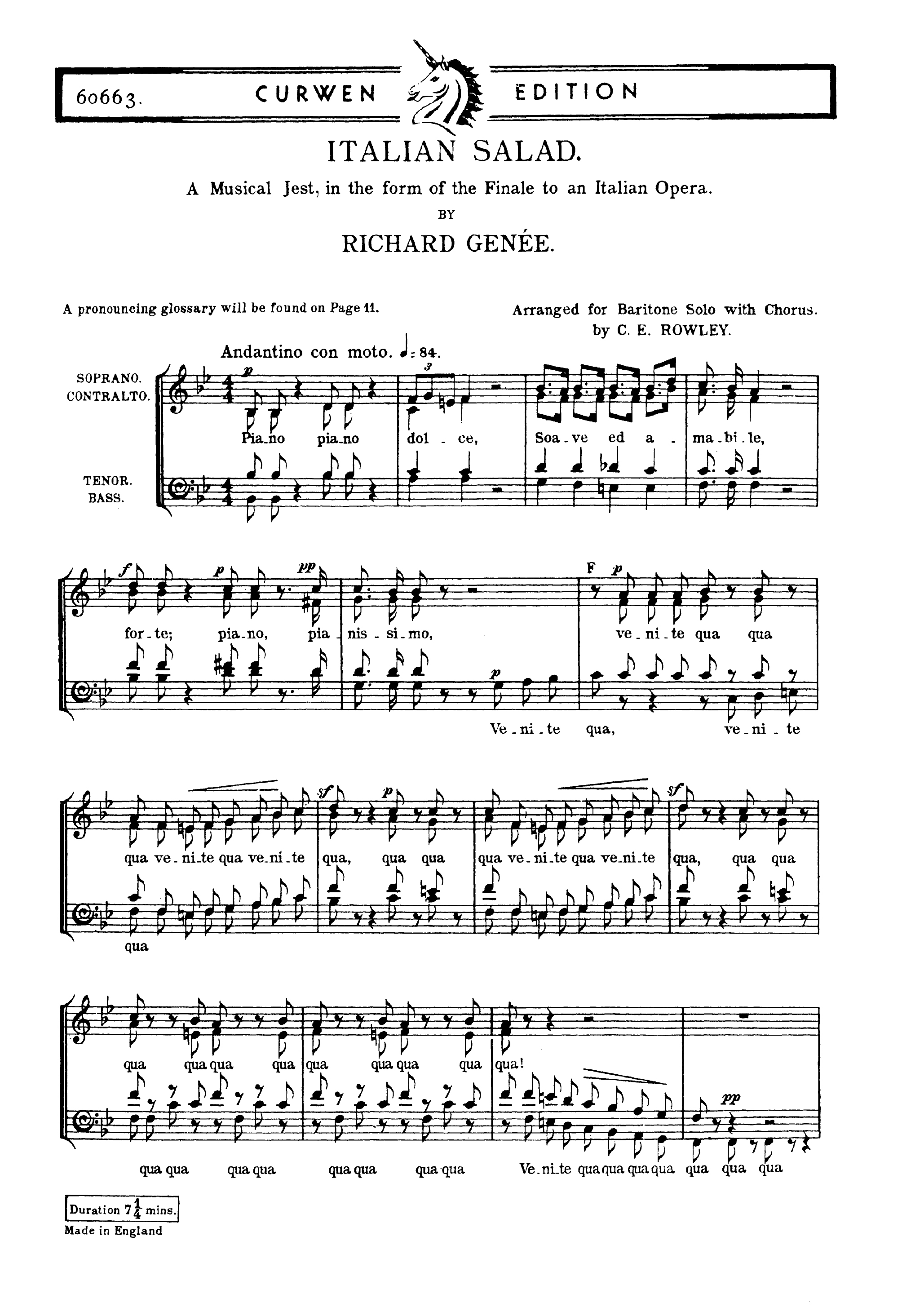 Richard Genee: Italian Salad. Sheet Music for SATB