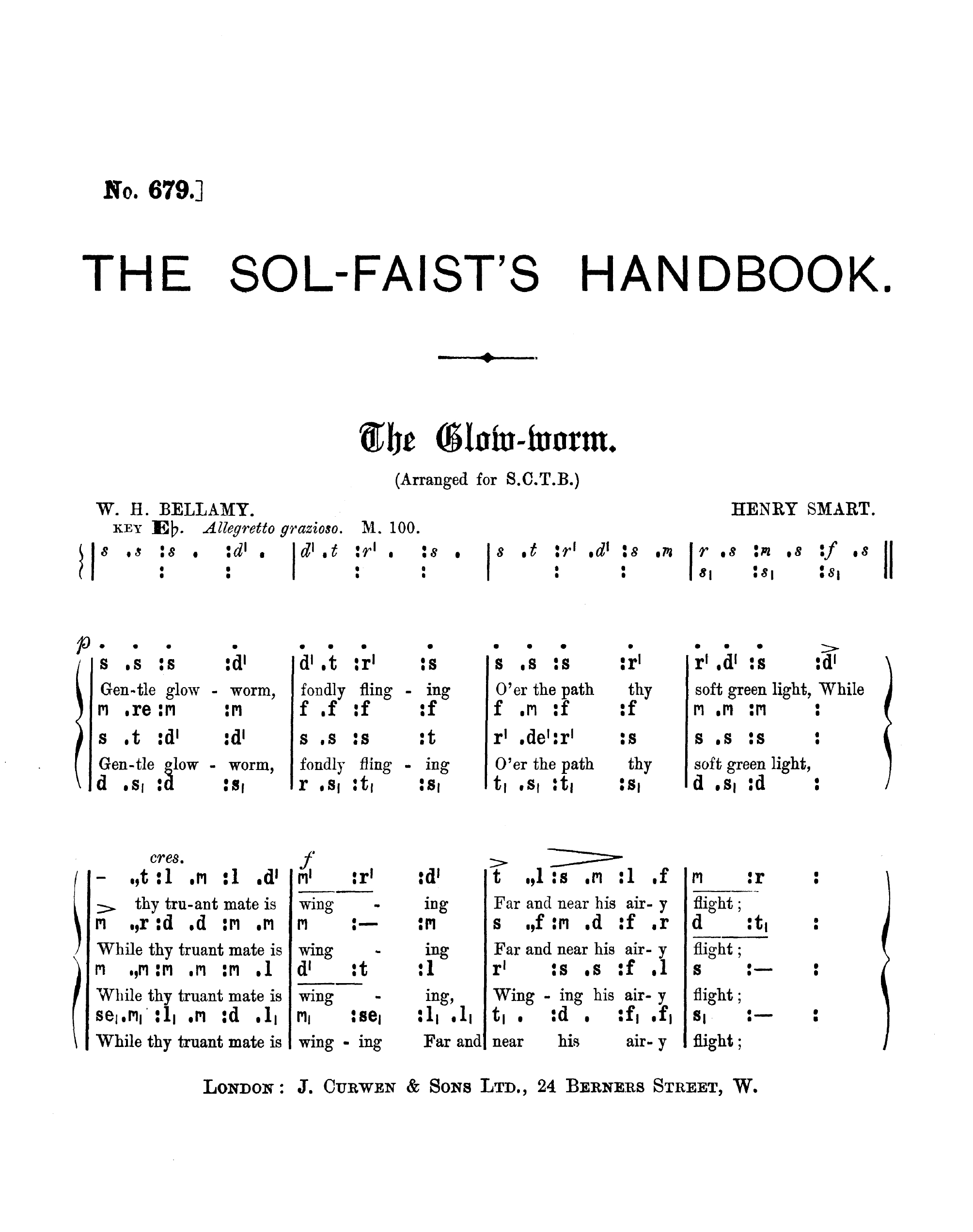 Henry Smart: The Glow - Worm: SATB: Vocal Score