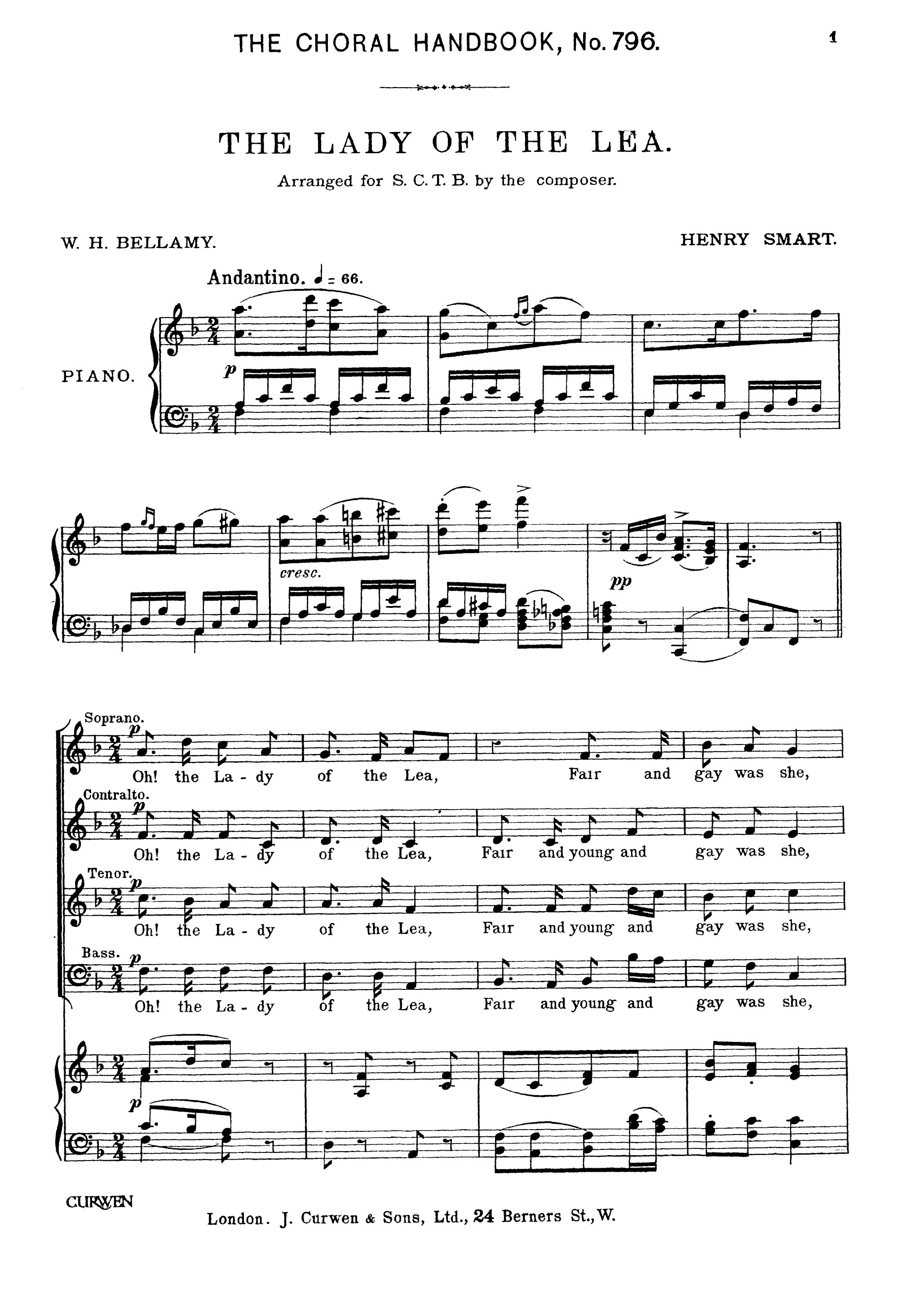 Henry Smart: The Lady Of The Lea: SATB: Vocal Score