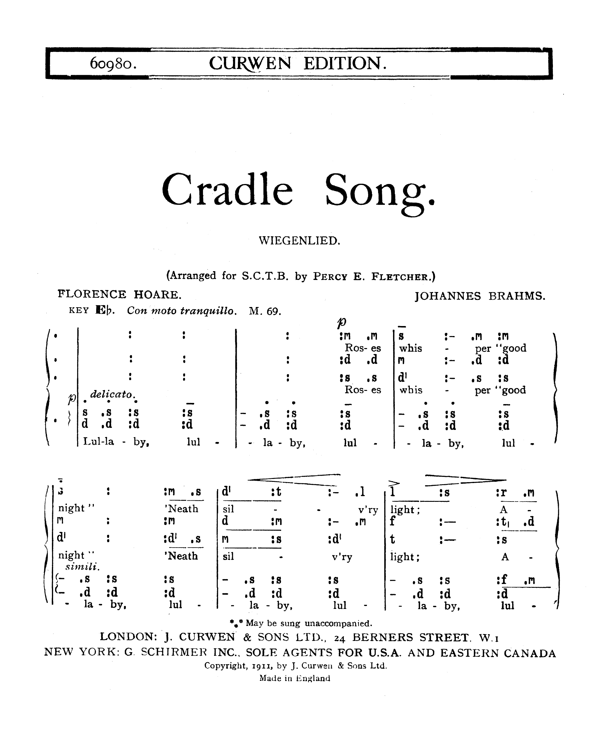 Johannes Brahms: Cradle Song: SATB