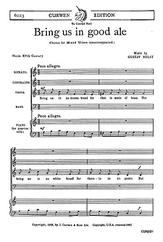 Gustav Holst: Bring Us In Good Ale: SATB: Vocal Score