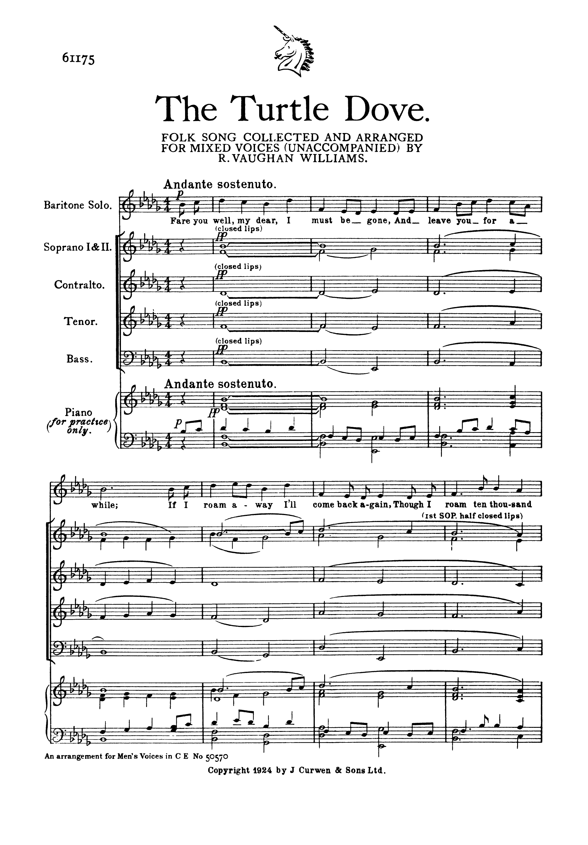 Ralph Vaughan Williams: The Turtle Dove: SATB: Vocal Score