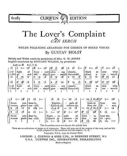 Gustav Holst: The Lovers Complaint: SATB: Vocal Score