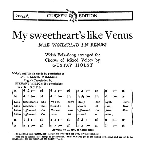 Gustav Holst: My Sweethearts Like Venus: SATB