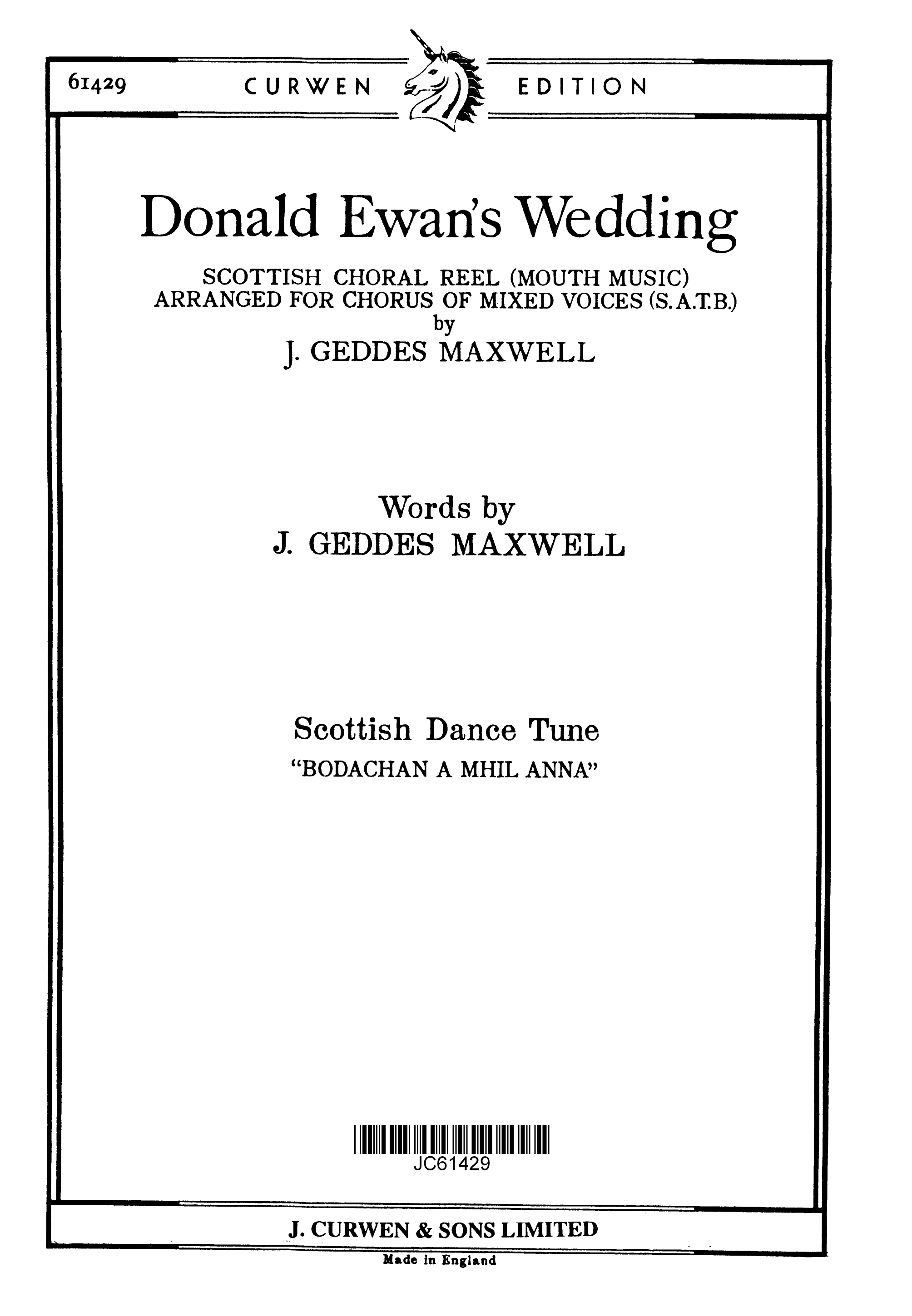 Donald Ewan's Wedding: SATB: Vocal Score
