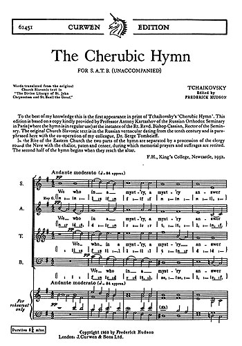 Pyotr Ilyich Tchaikovsky: The Cherubic Hymn: SATB