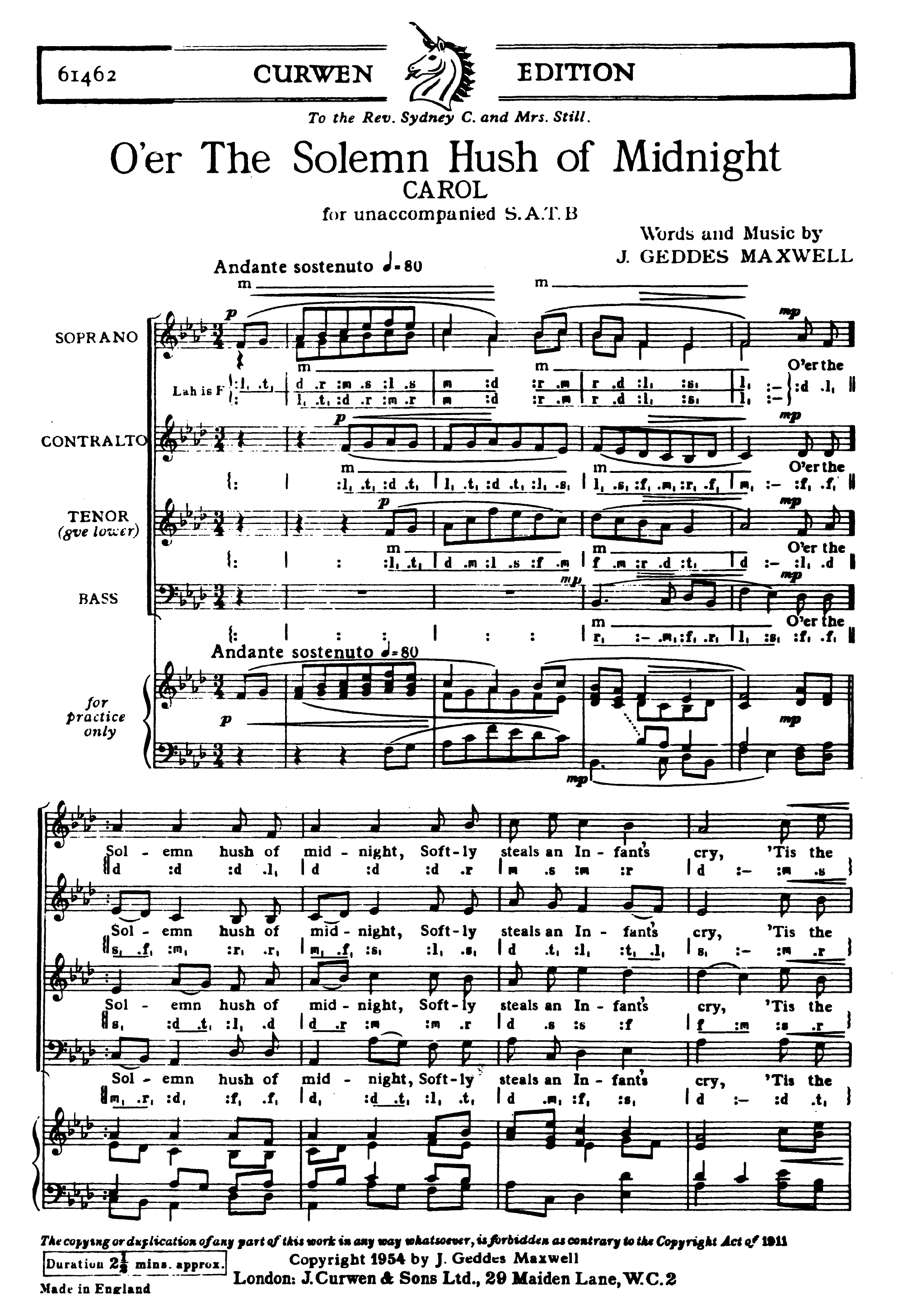 J. Geddes Maxwell: O'er The Solemn Hush Of Midnight: SATB: Vocal Score