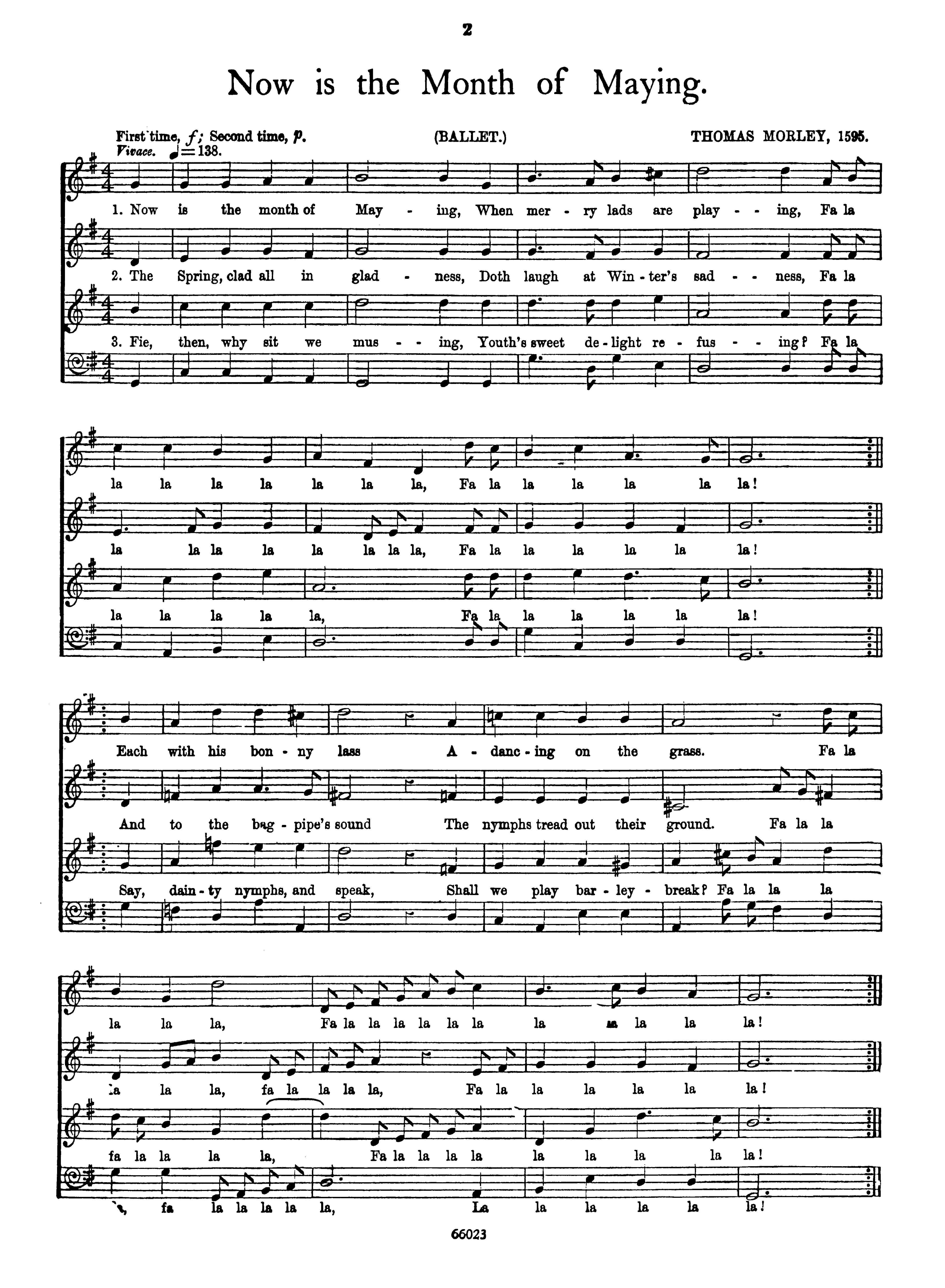 Thomas Morley: Now Is The Month Of Maying: SATB: Vocal Score