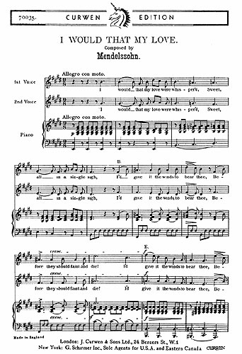 Felix Mendelssohn Bartholdy: I Would That My Love: 2-Part Choir: Score