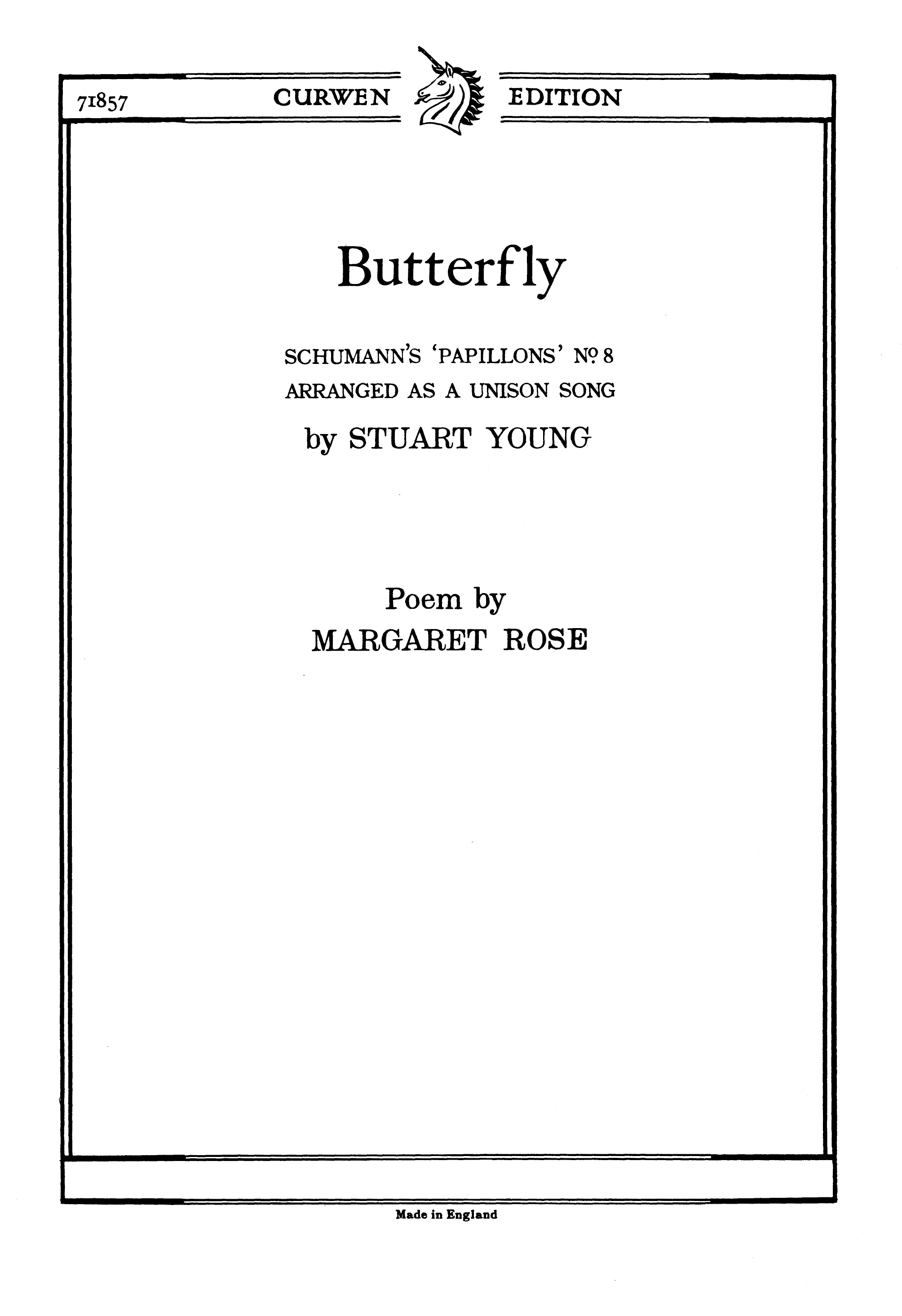 Robert Schumann: Butterfly: Unison Voices: Vocal Score