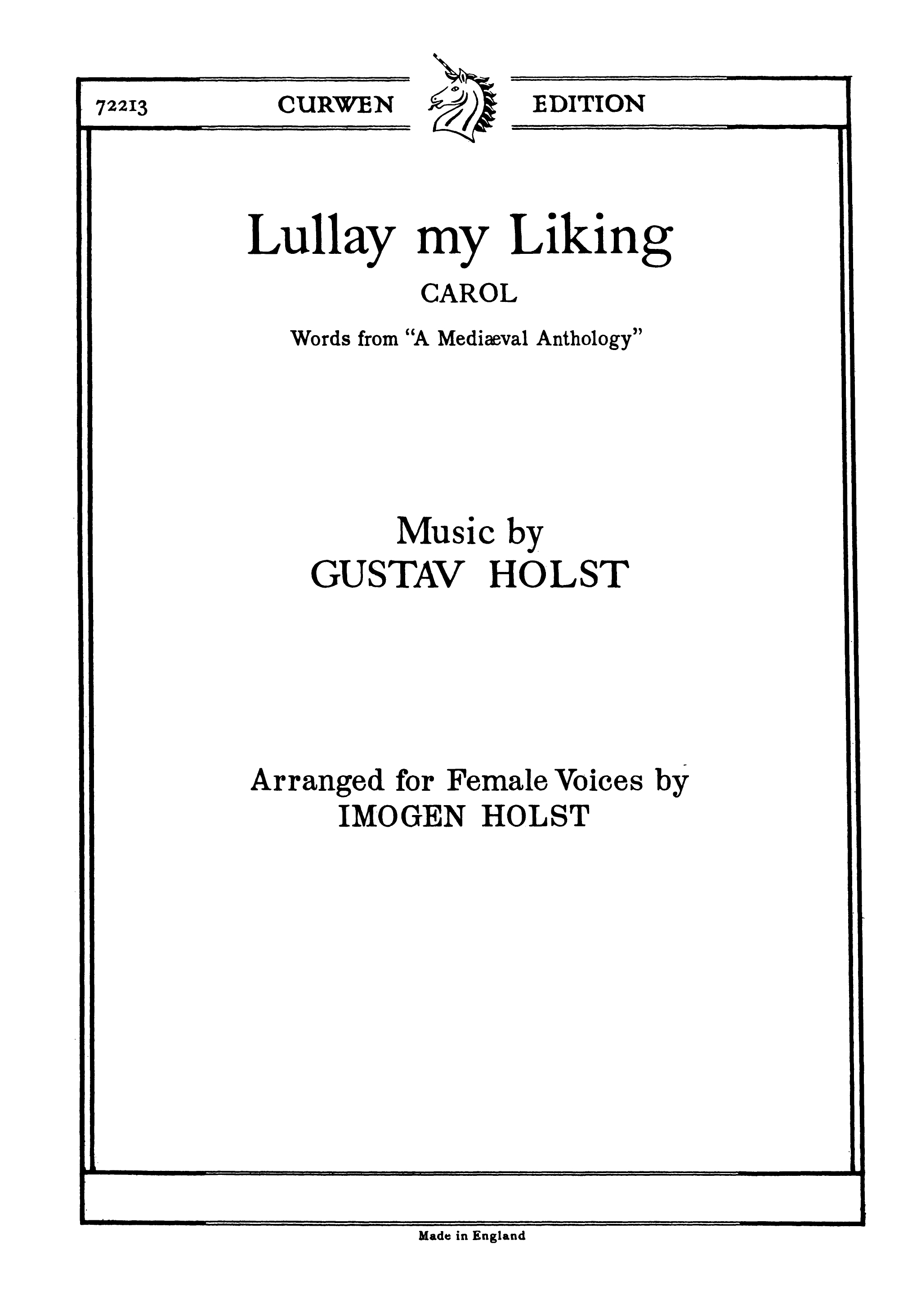 Gustav Holst: Lullay My Liking: SSA: Vocal Score