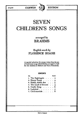 Johannes Brahms: Seven Childrens Songs: Unison Voices: Vocal Score