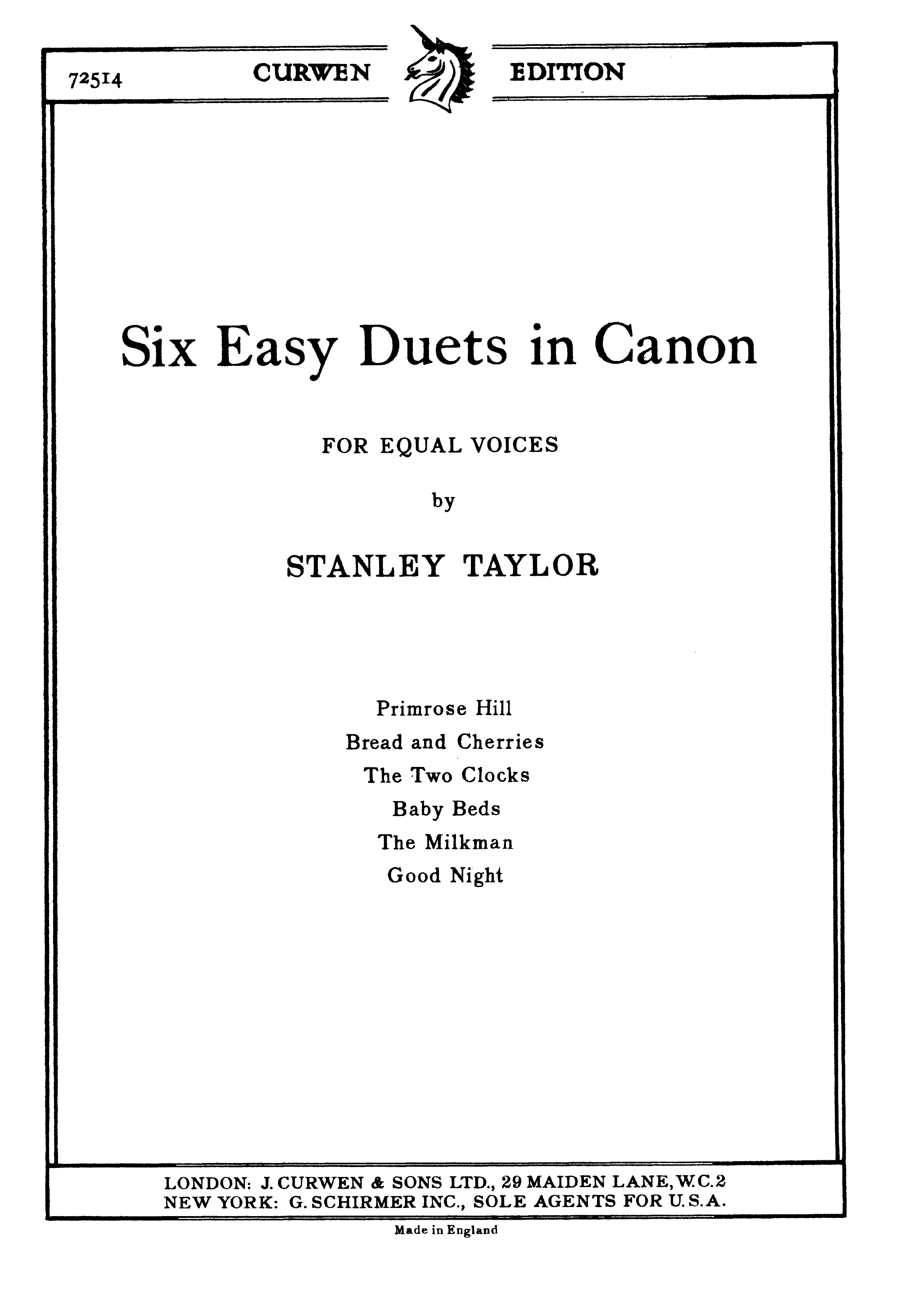 Taylor: 6 Easy Duets In Canon: Mixed Choir