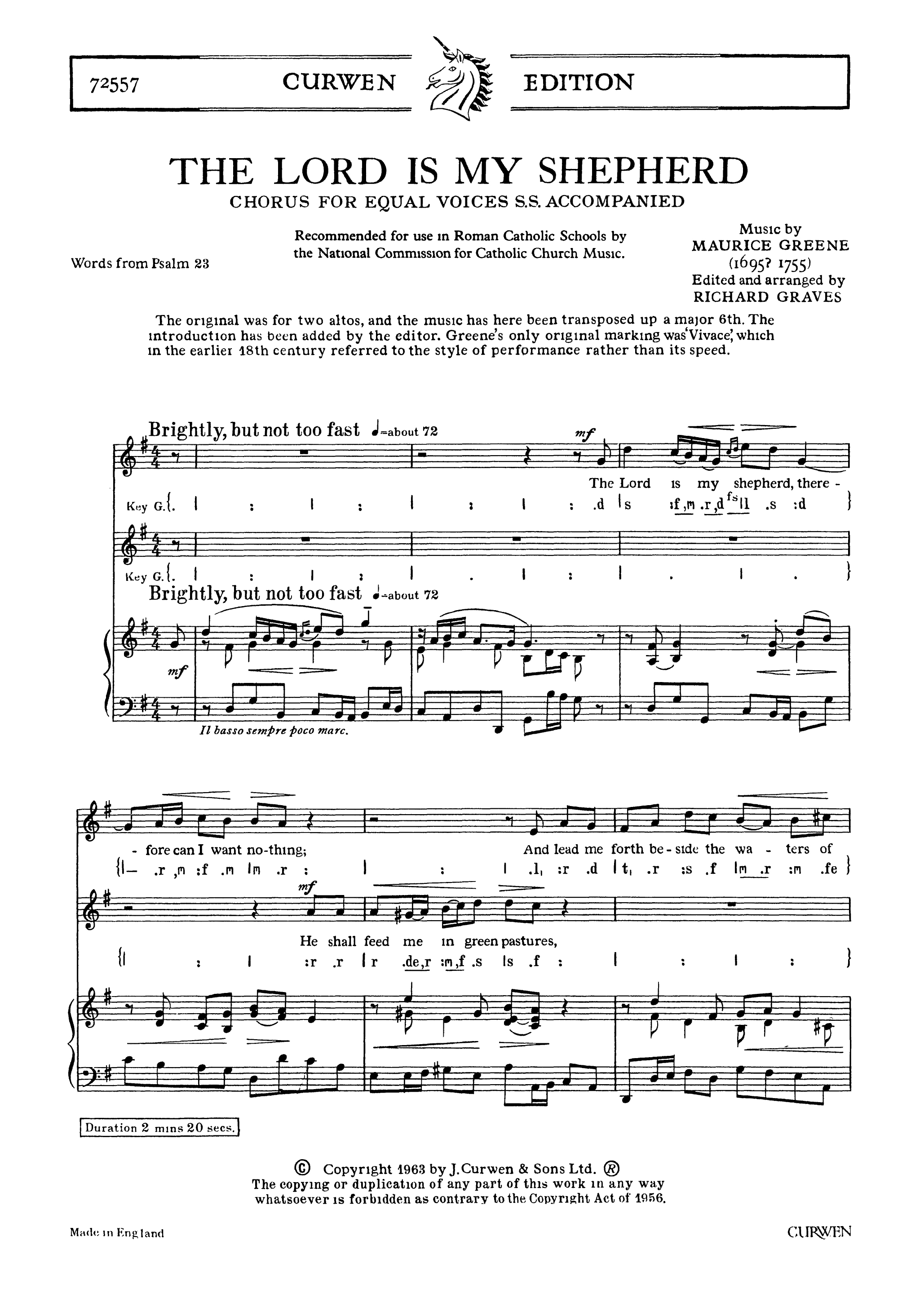 Maurice Greene: The Lord Is My Shepherd: 2-Part Choir