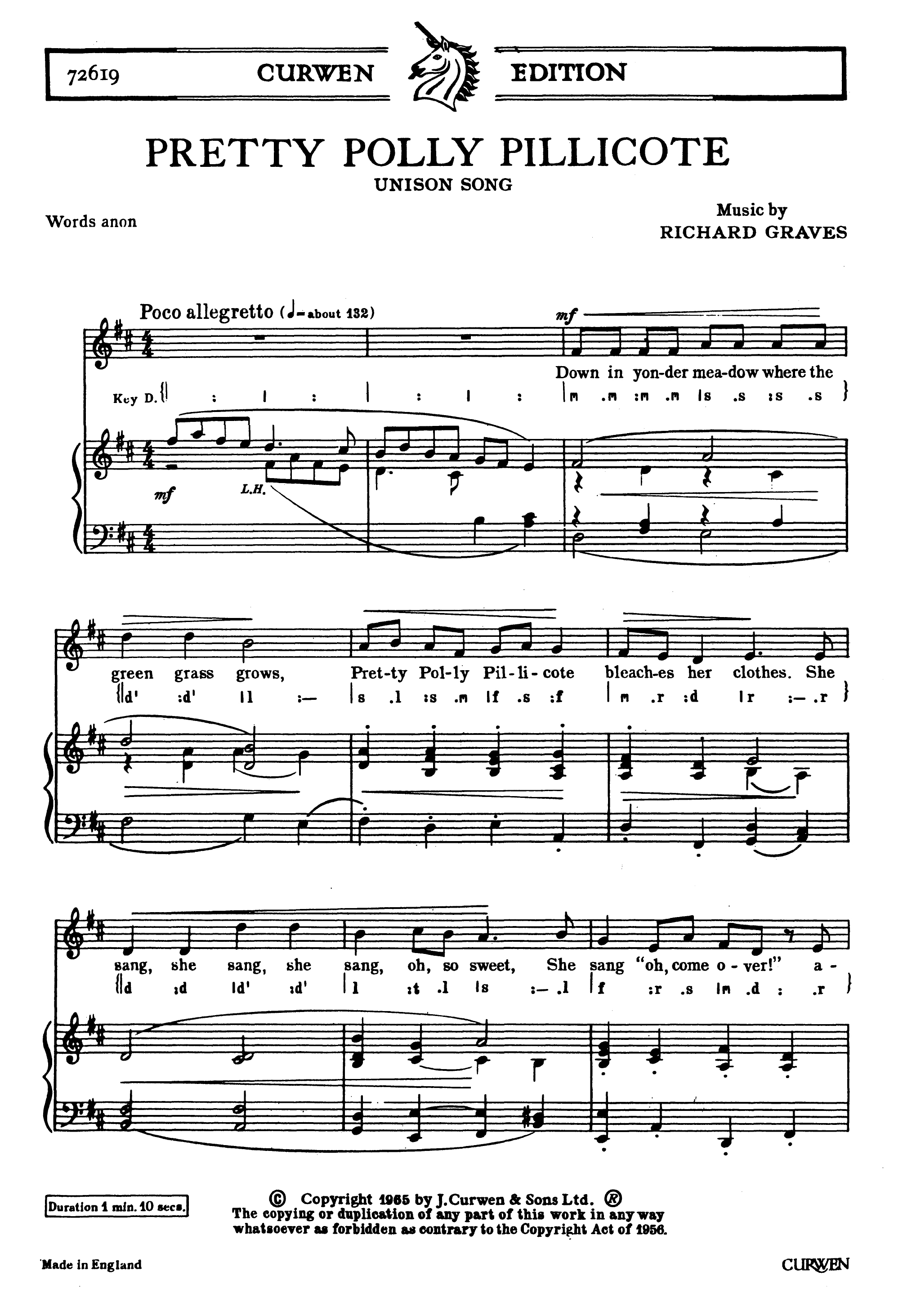 Richard Graves: Pretty Polly Pillicote: Unison Voices: Vocal Score