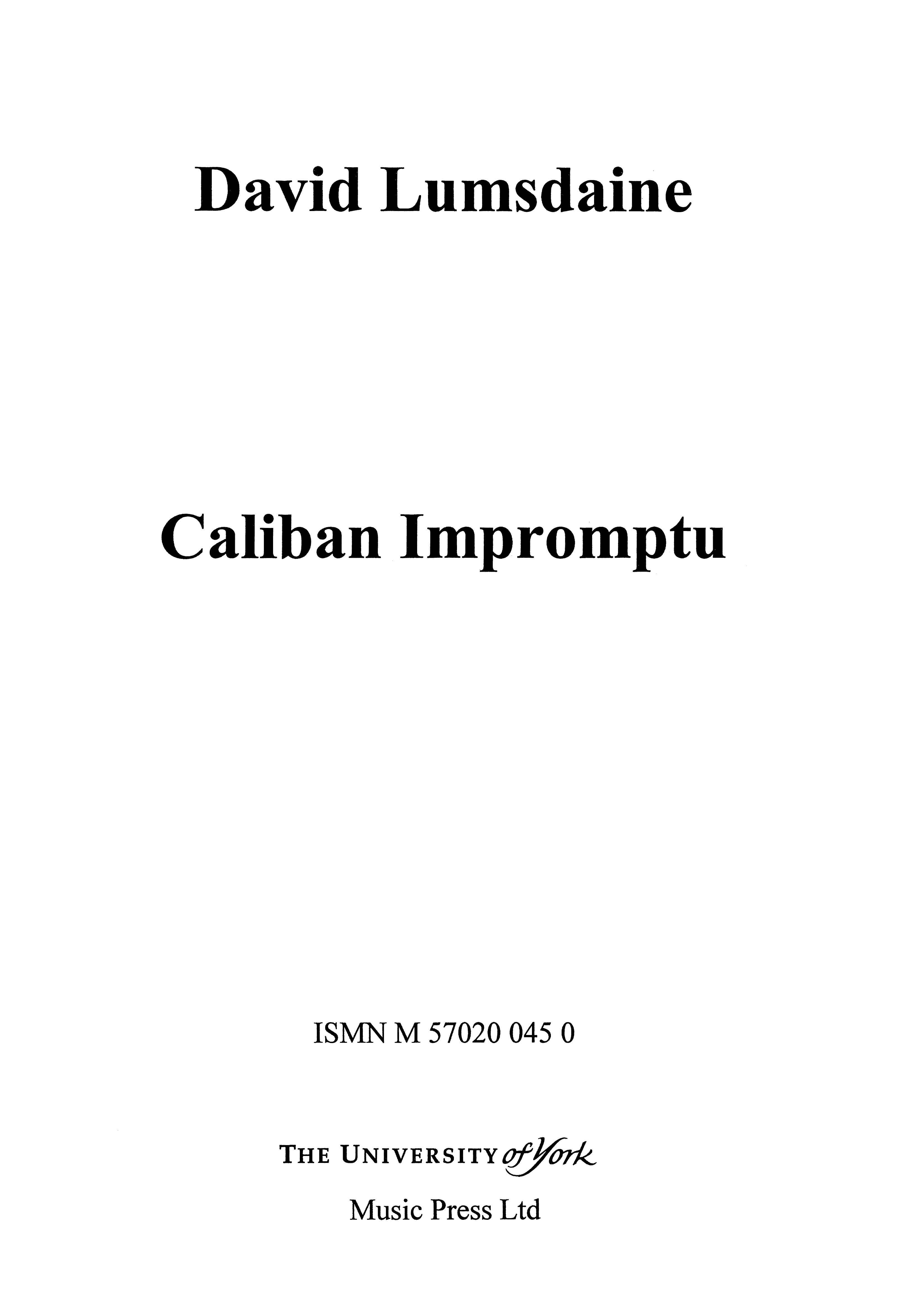 David Lumsdaine: Caliban Impromptu: Violin & Cello: Score