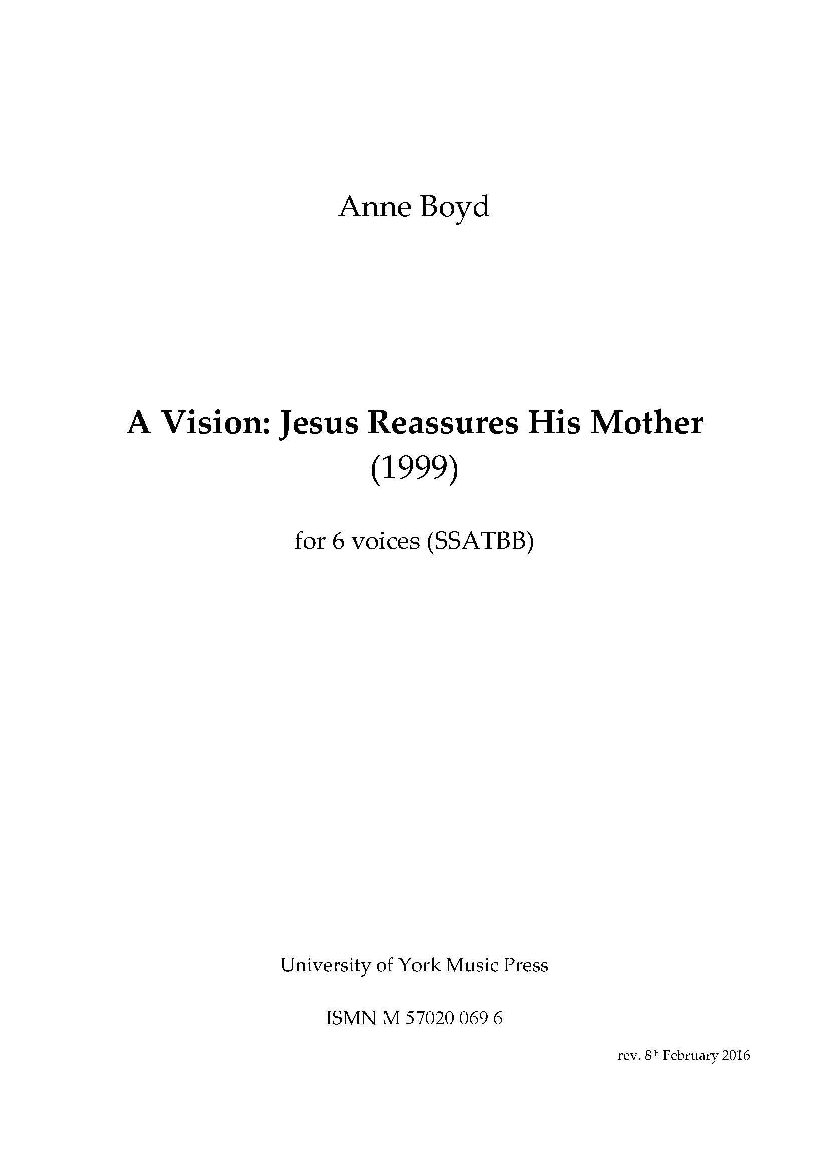 Anne Boyd: A Vision - Jesus Reassures His Mother: SATB: Vocal Score