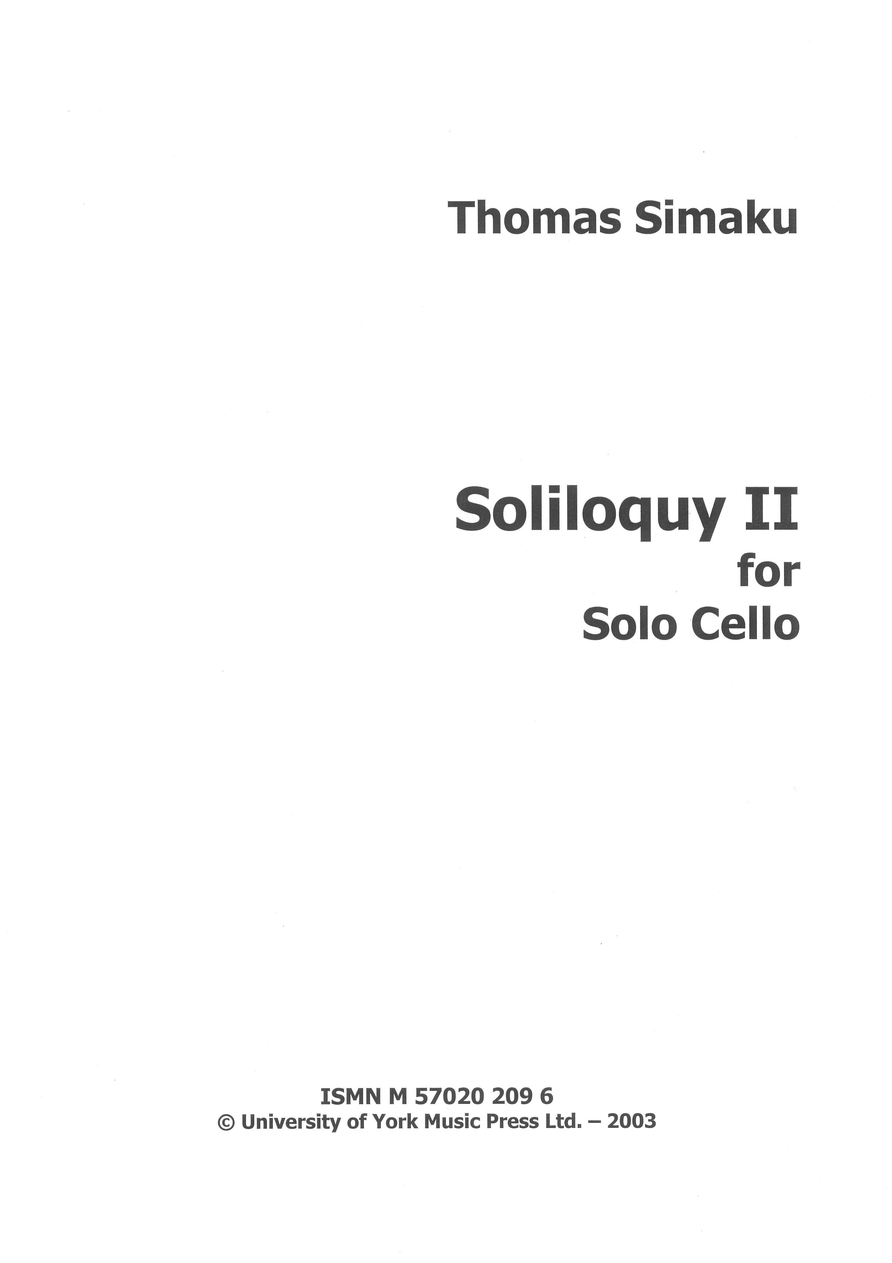 Thomas Simaku: Soliloquy II: Cello: Instrumental Work