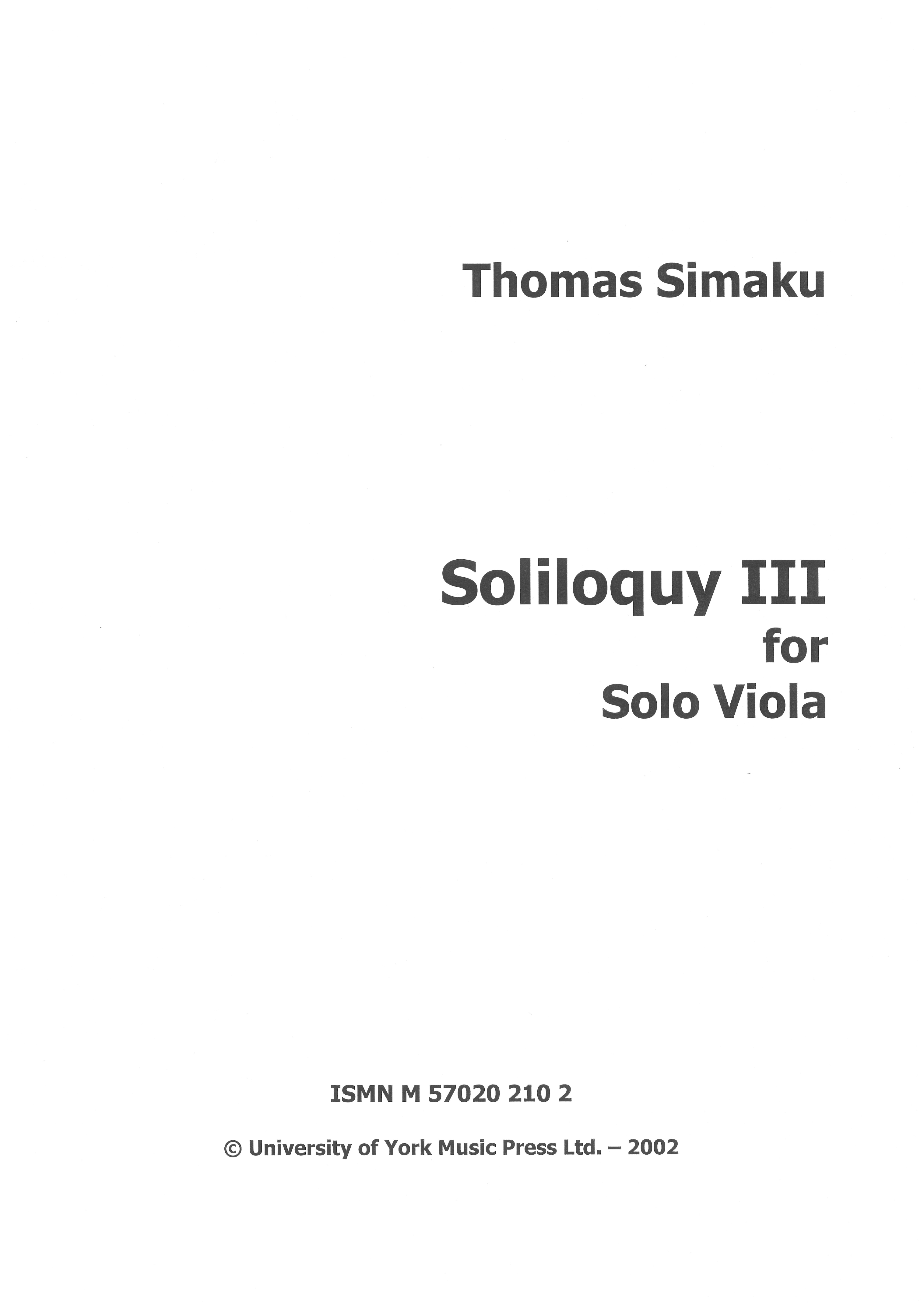 Thomas Simaku: Soliloquy III: Viola: Instrumental Work