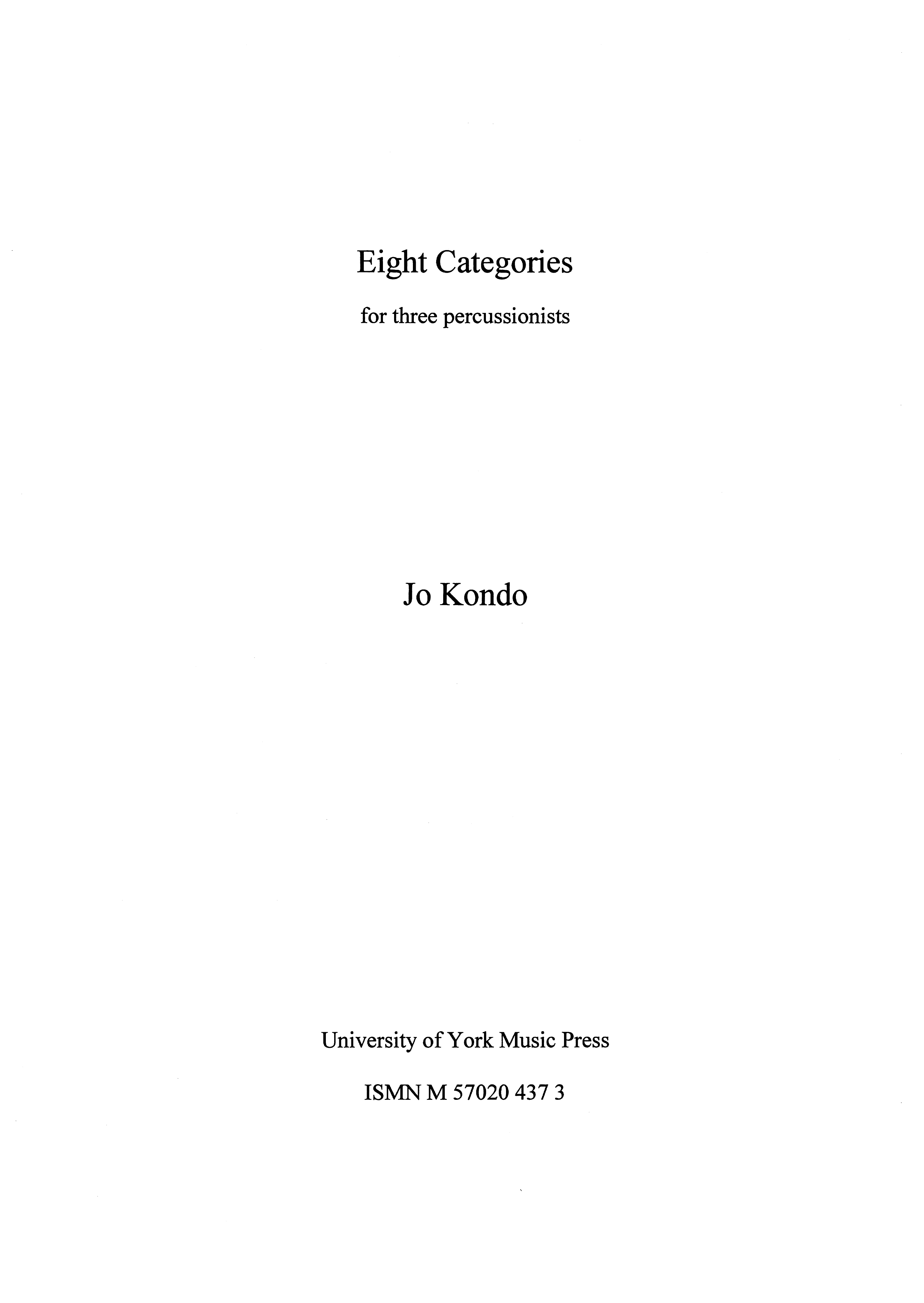 Jo Kondo: Eight Categories: Percussion: Score and Parts