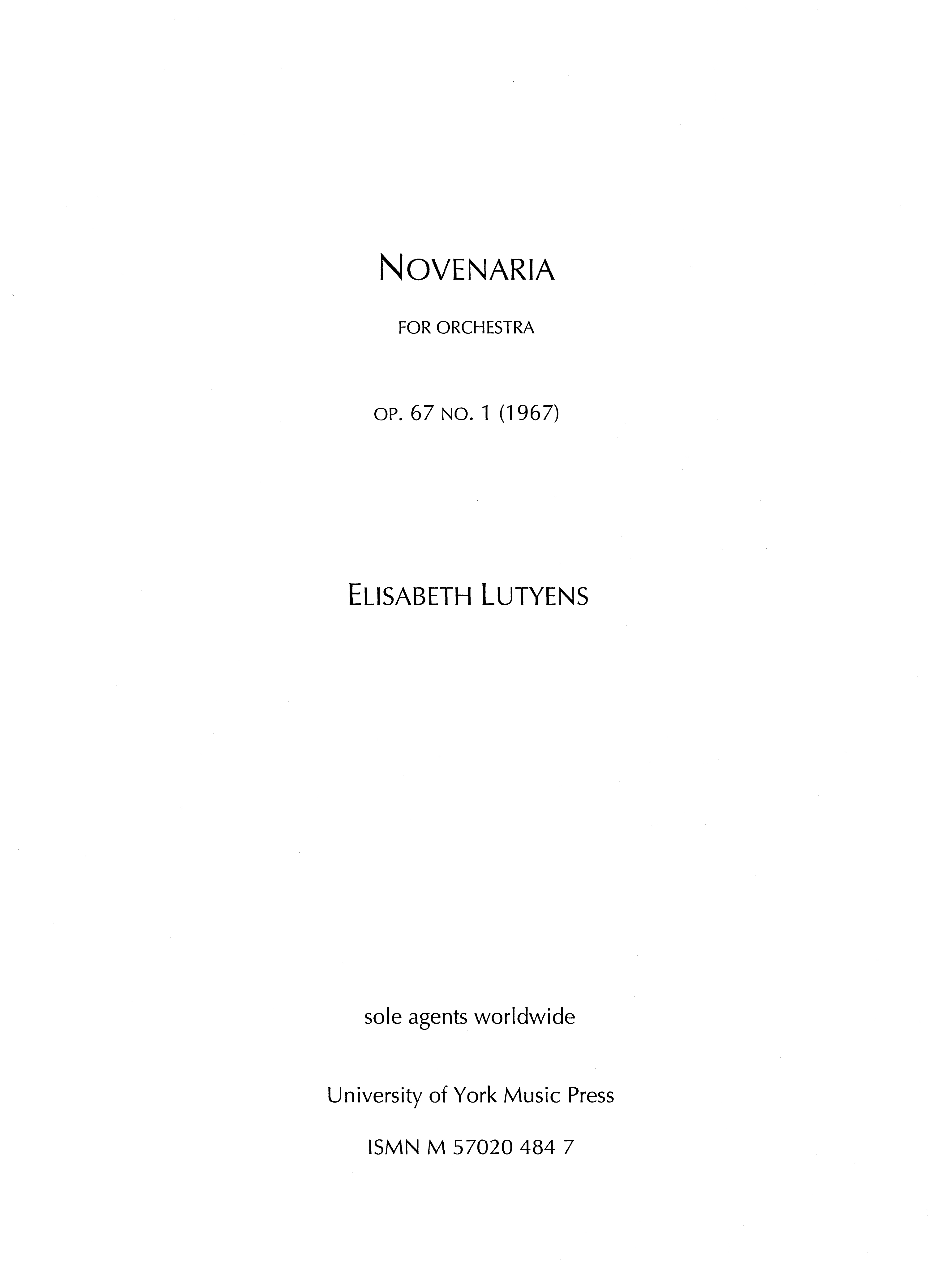 Elisabeth Lutyens: Novenaria Op.67 No.1: Orchestra: Score
