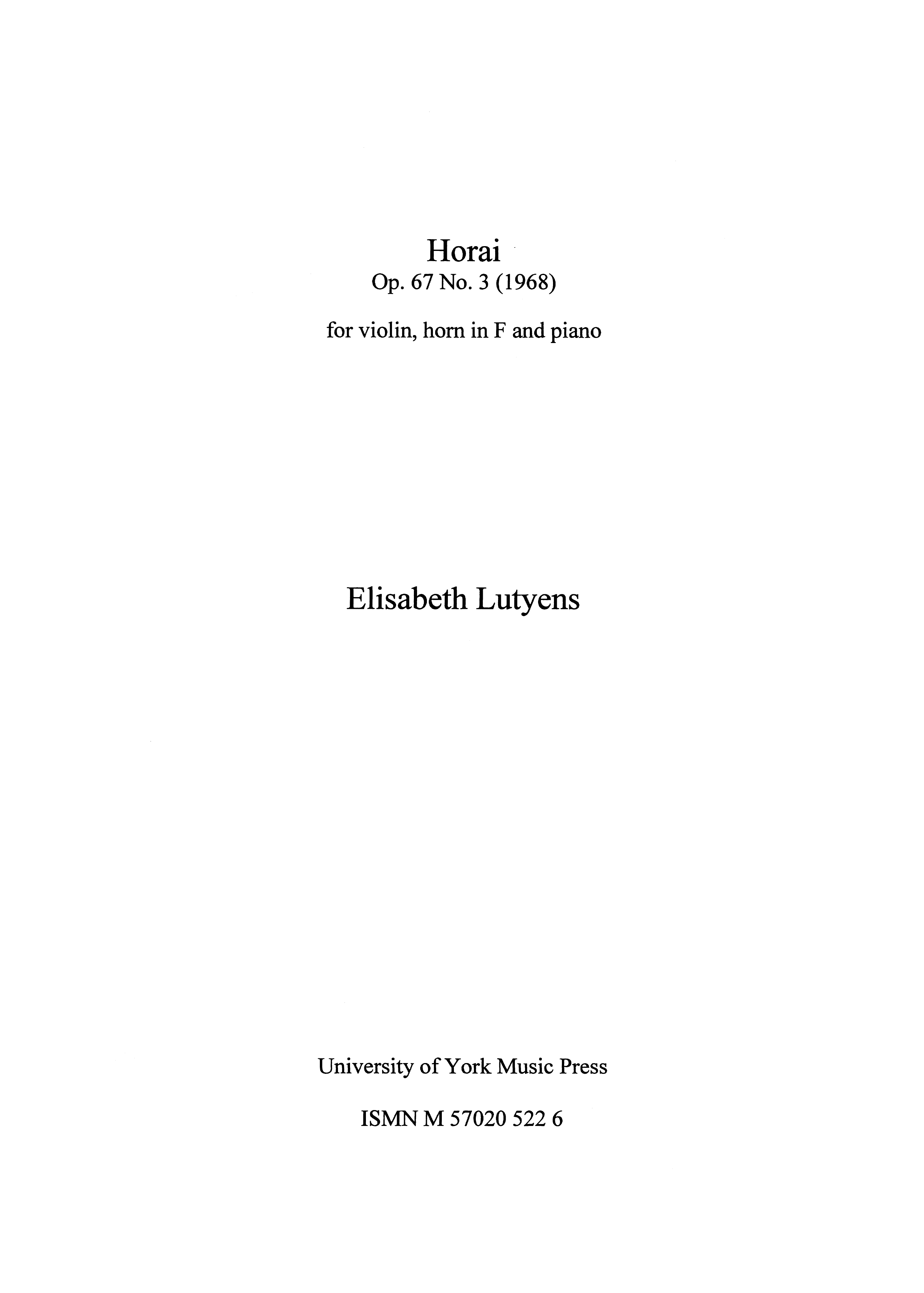 Elisabeth Lutyens: Horai Op.67: Chamber Ensemble: Score and Parts