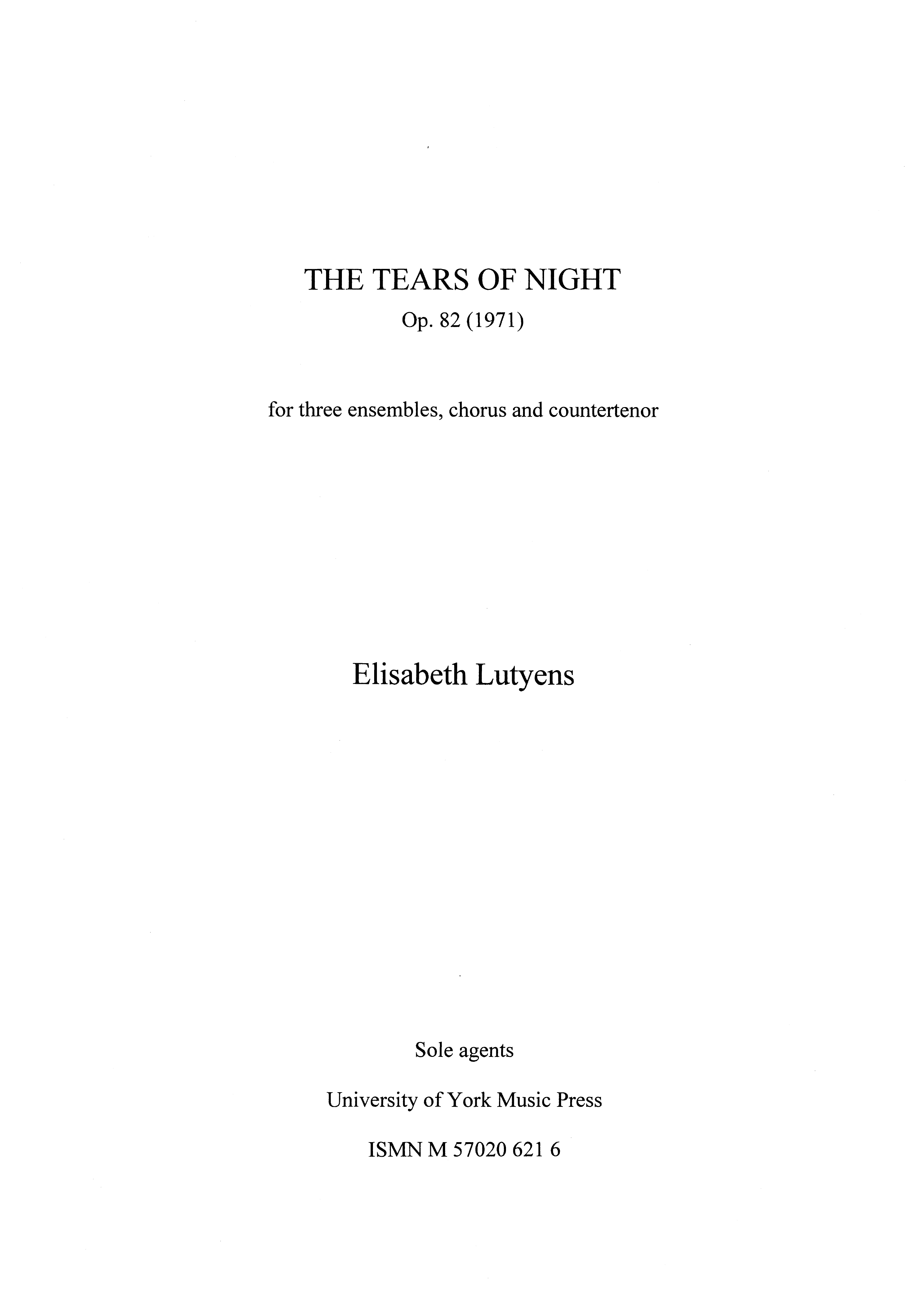 Elisabeth Lutyens: The Tears of Night Op.82: Ensemble: Score