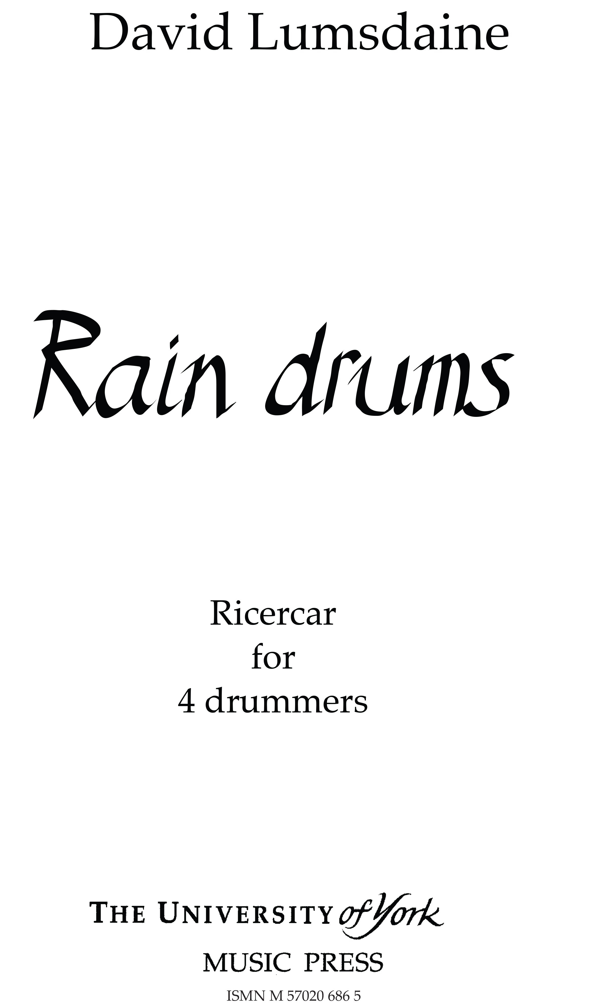 David Lumsdaine: Rain Drums: Percussion: Score