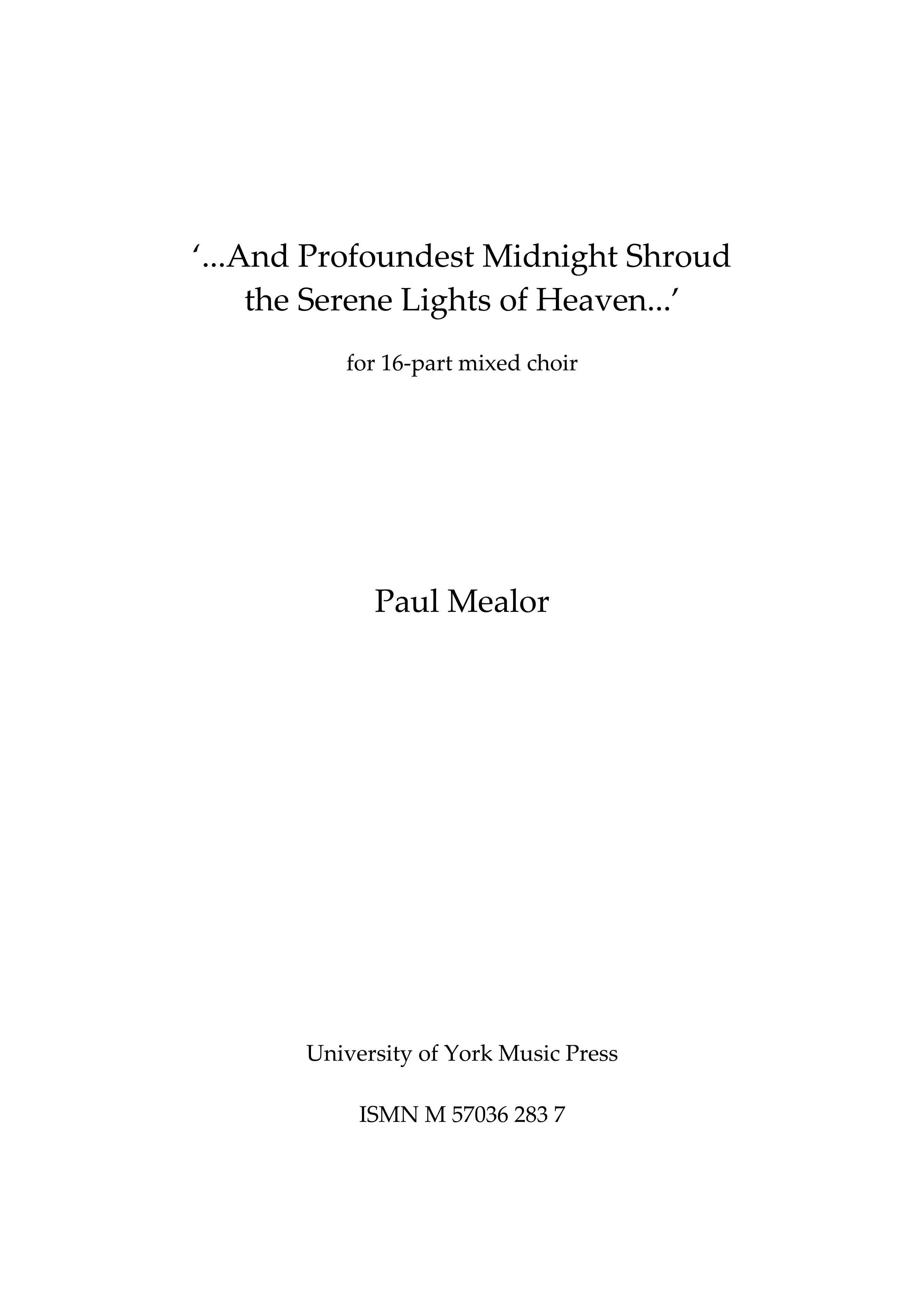 Paul Mealor: Profoundest Midnight: Mixed Choir: Vocal Score