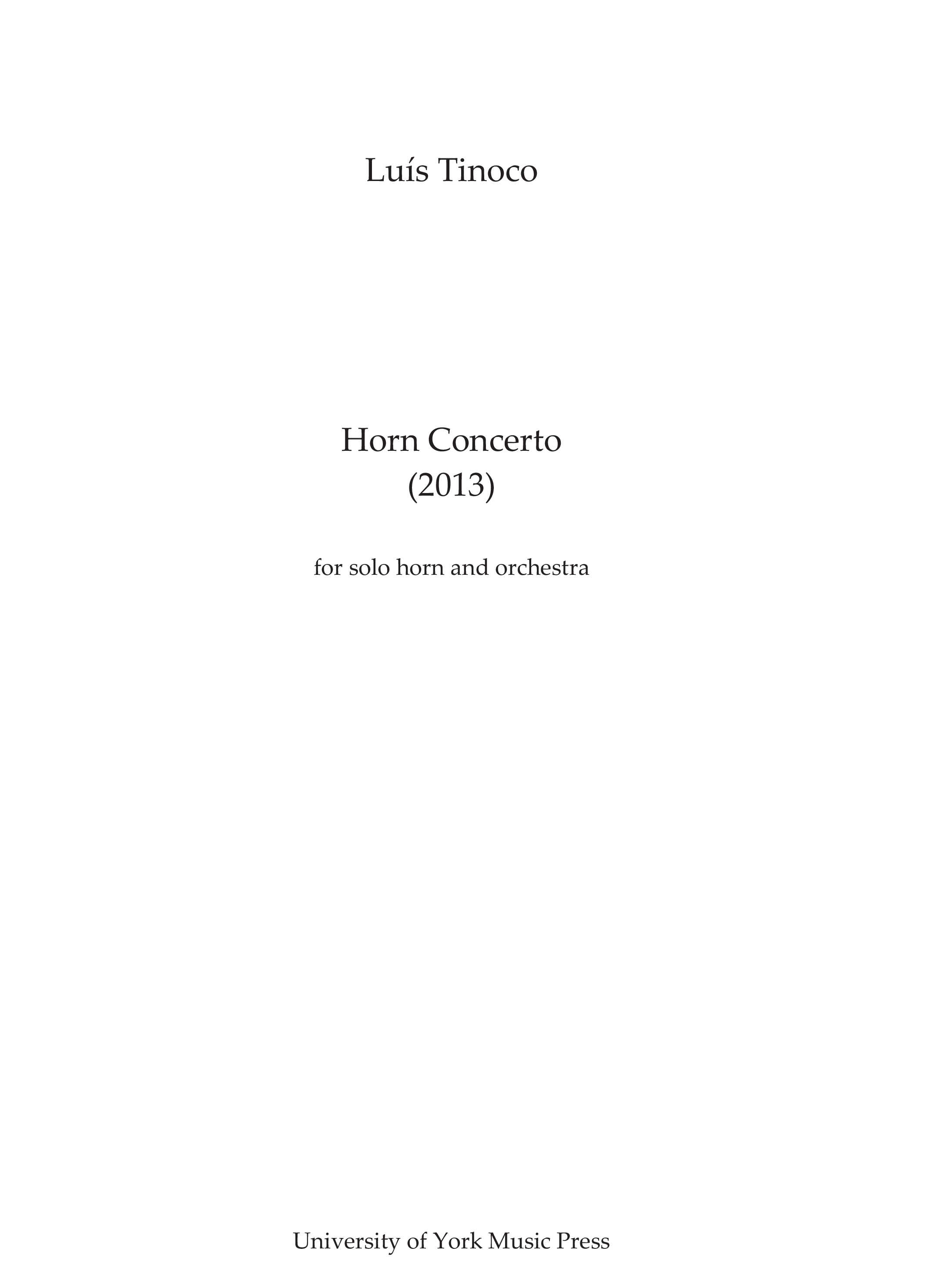 Lus Tinoco: Horn Concerto: French Horn: Study Score