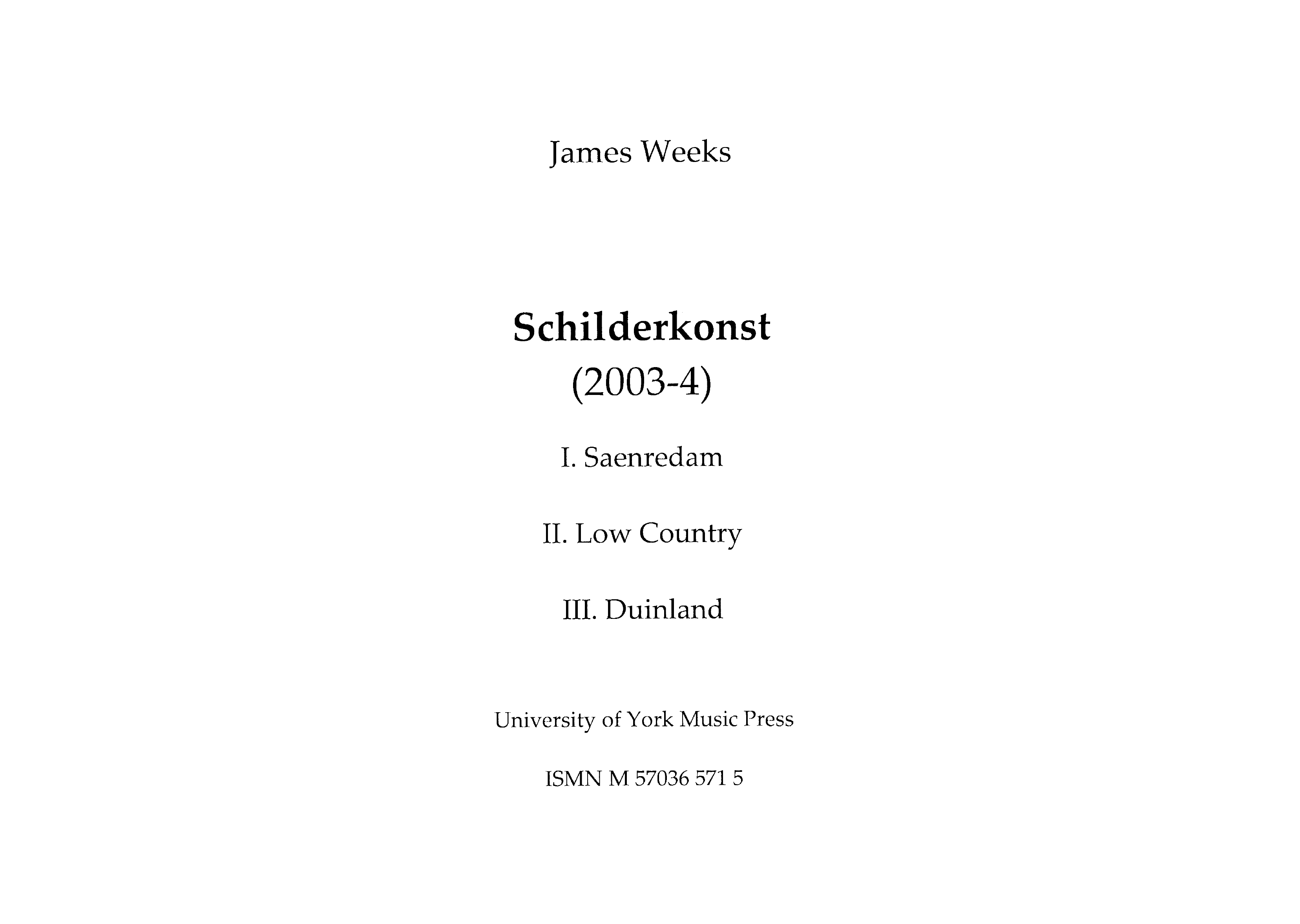 James Weeks: Schilderkonst: Chamber Ensemble: Study Score