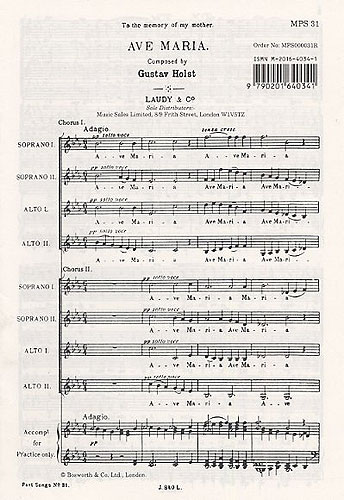 Gustav Holst: Ave Maria: SSAA: Vocal Score