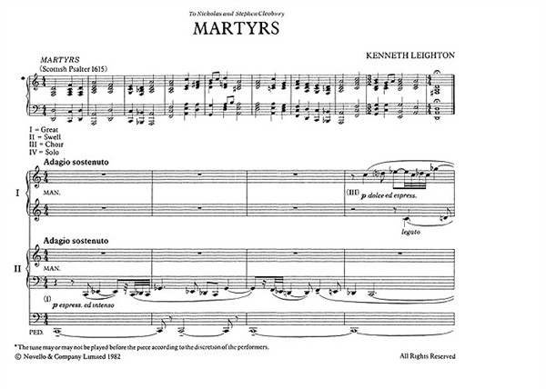 Kenneth Leighton: Martyrs Organ Duet Op. 73: Organ: Instrumental Work