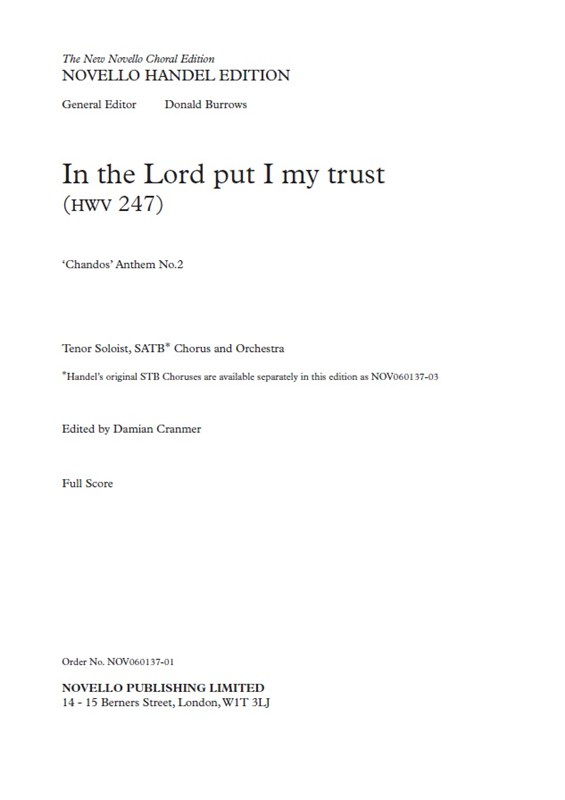 Georg Friedrich Hndel: In The Lord Put I My Trust HWV 247: SATB: Vocal Score