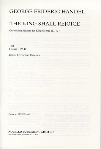 Georg Friedrich Hndel: The King Shall Rejoice: SATB: Vocal Score