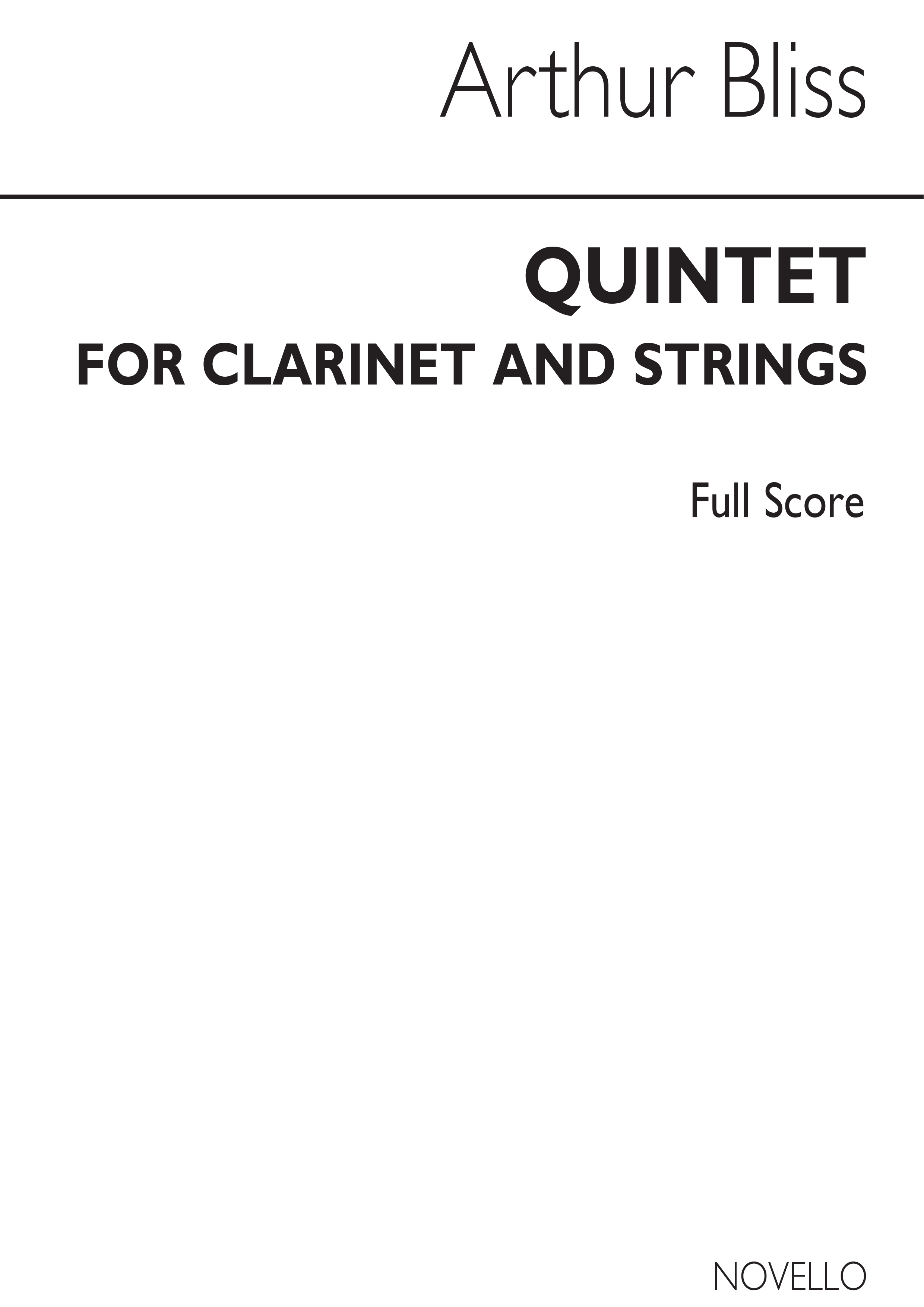 Arthur Bliss: Quintet For Clarinet And Strings: Clarinet & String Quartet: Score