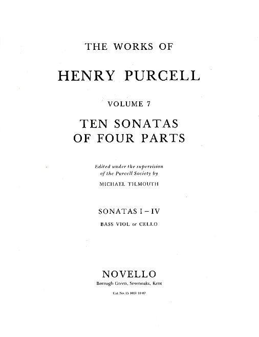 Henry Purcell: Ten Sonatas Of Four Parts For Cello (V-VII): Cello: Instrumental