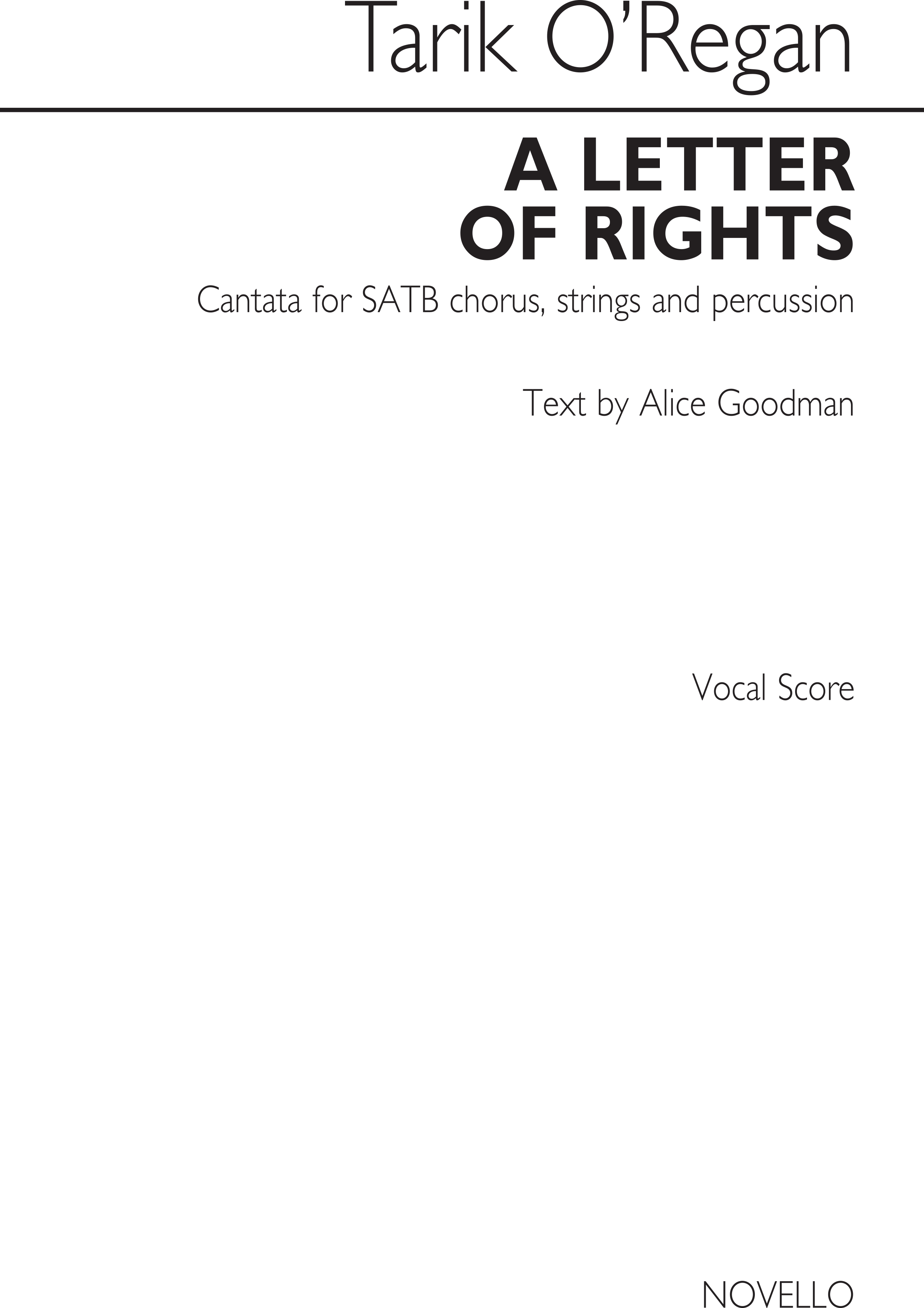 Tarik O'Regan: A Letter of Rights: SATB: Vocal Score