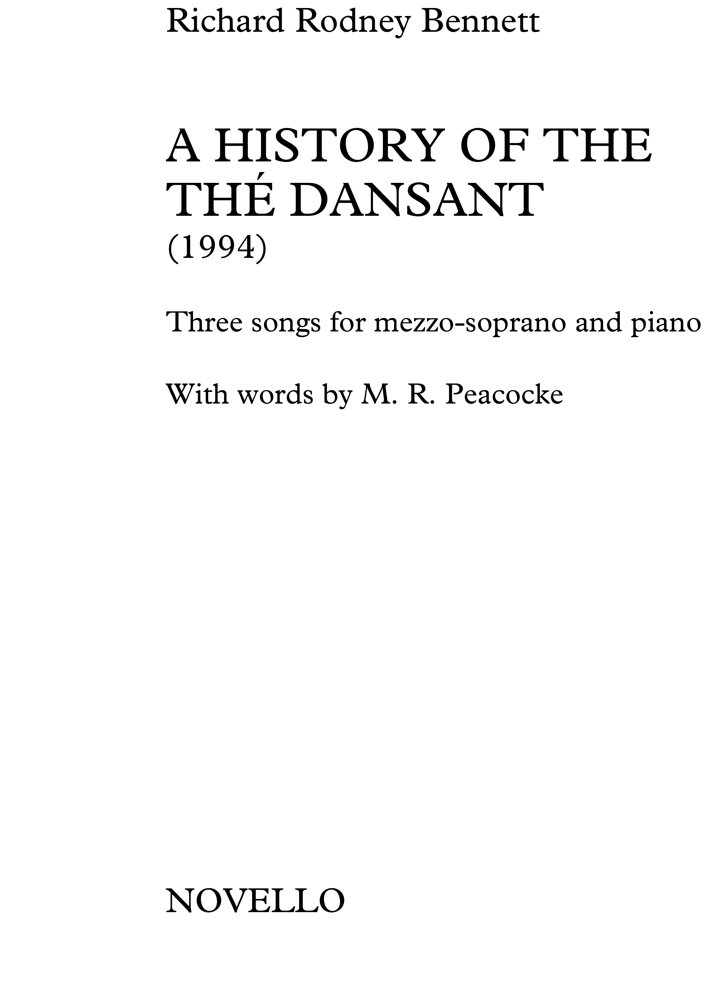 Richard Rodney Bennett: A History Of The The Dansant: Mezzo-Soprano: