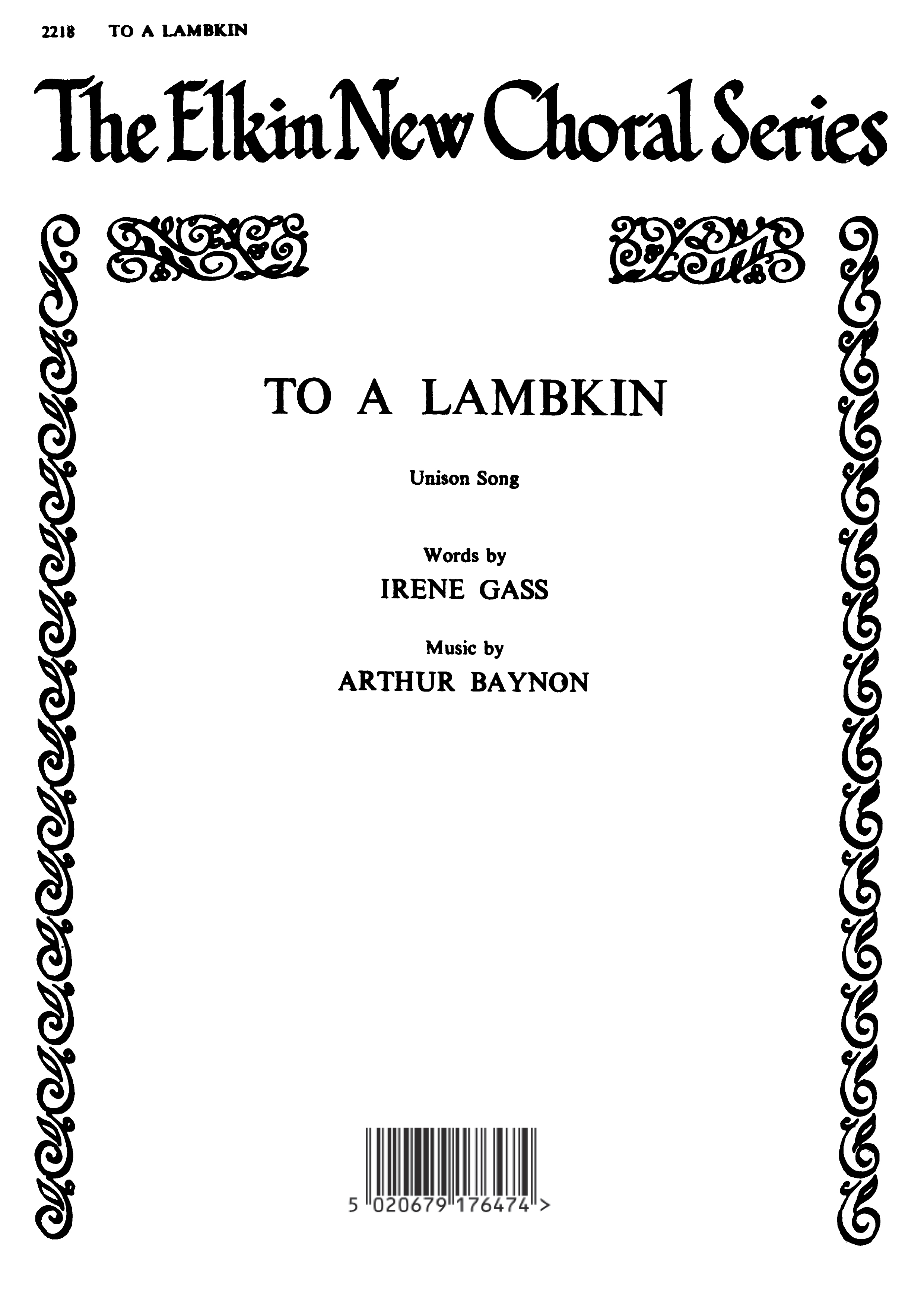 Arthur Baynon: To A Lambkin for Unison Chorus: Unison Voices: Vocal Score