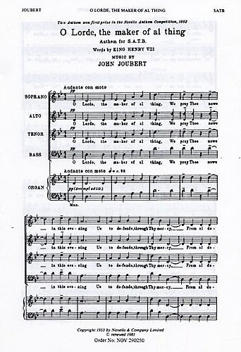 John Joubert: O Lorde  The Maker Of Al Thing: SATB: Vocal Score